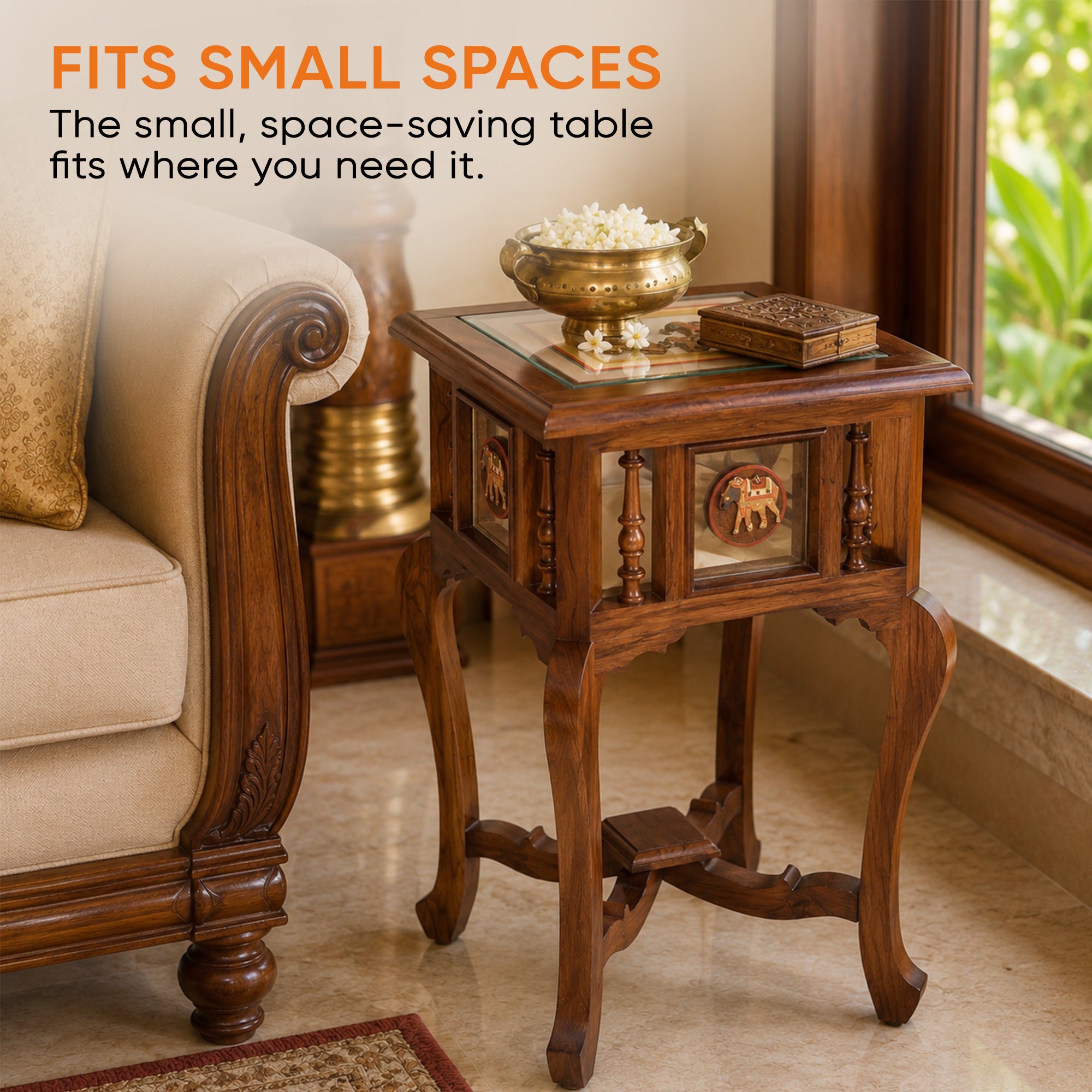 Nirvan-I End Table in Teakwood with Walnut Finish