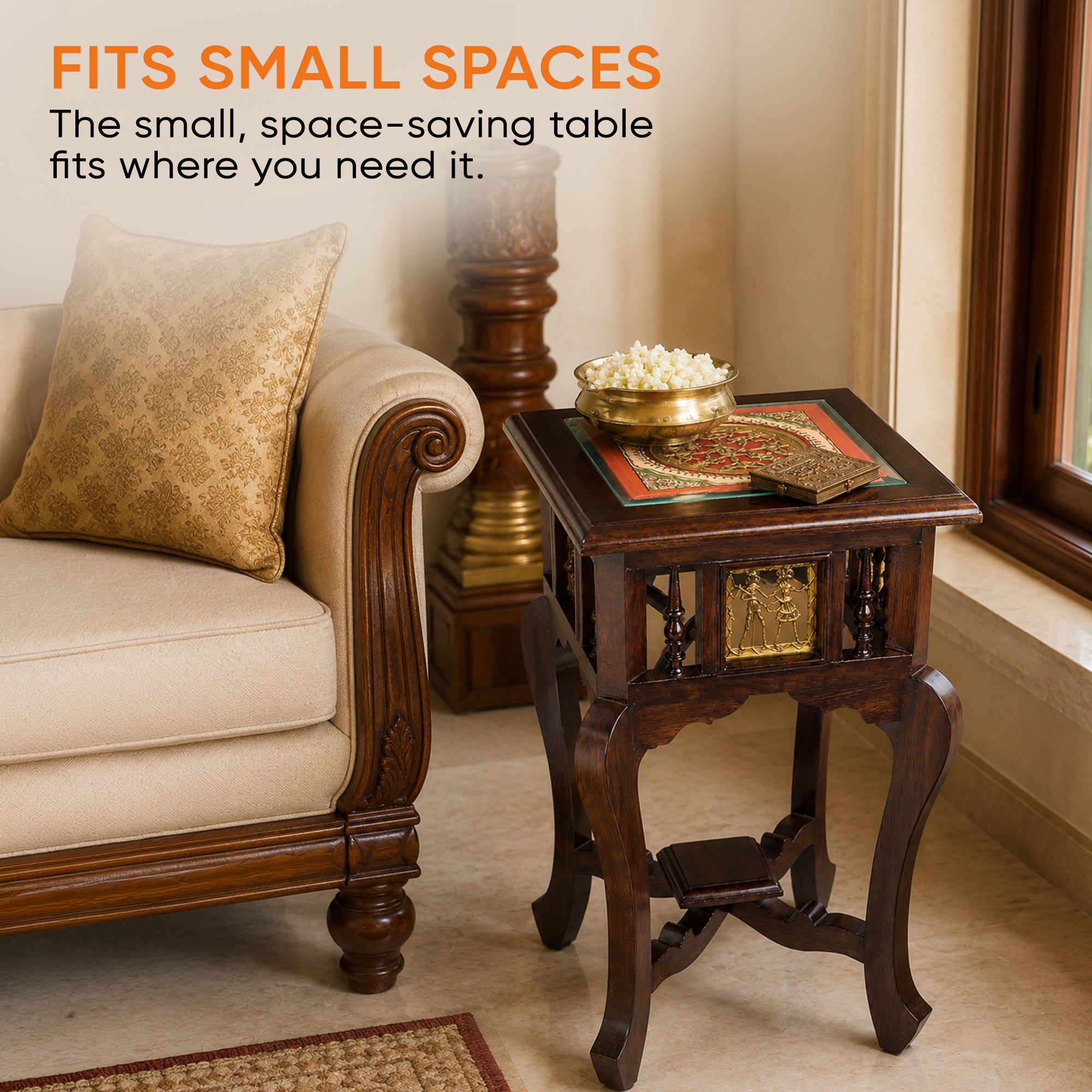 Nirvan End Table in Teakwood with Walnut Finish (16x16x30)