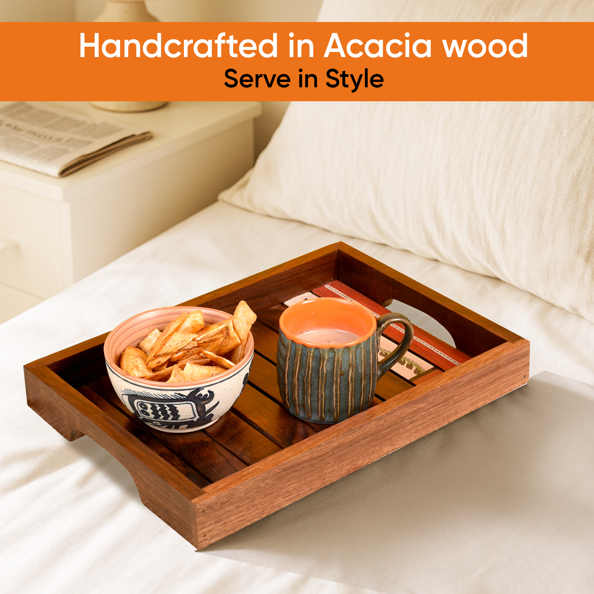 Trays with Flower Patterns Handcrafted in RoseWood (set of 2) (14x10/12x8.5")