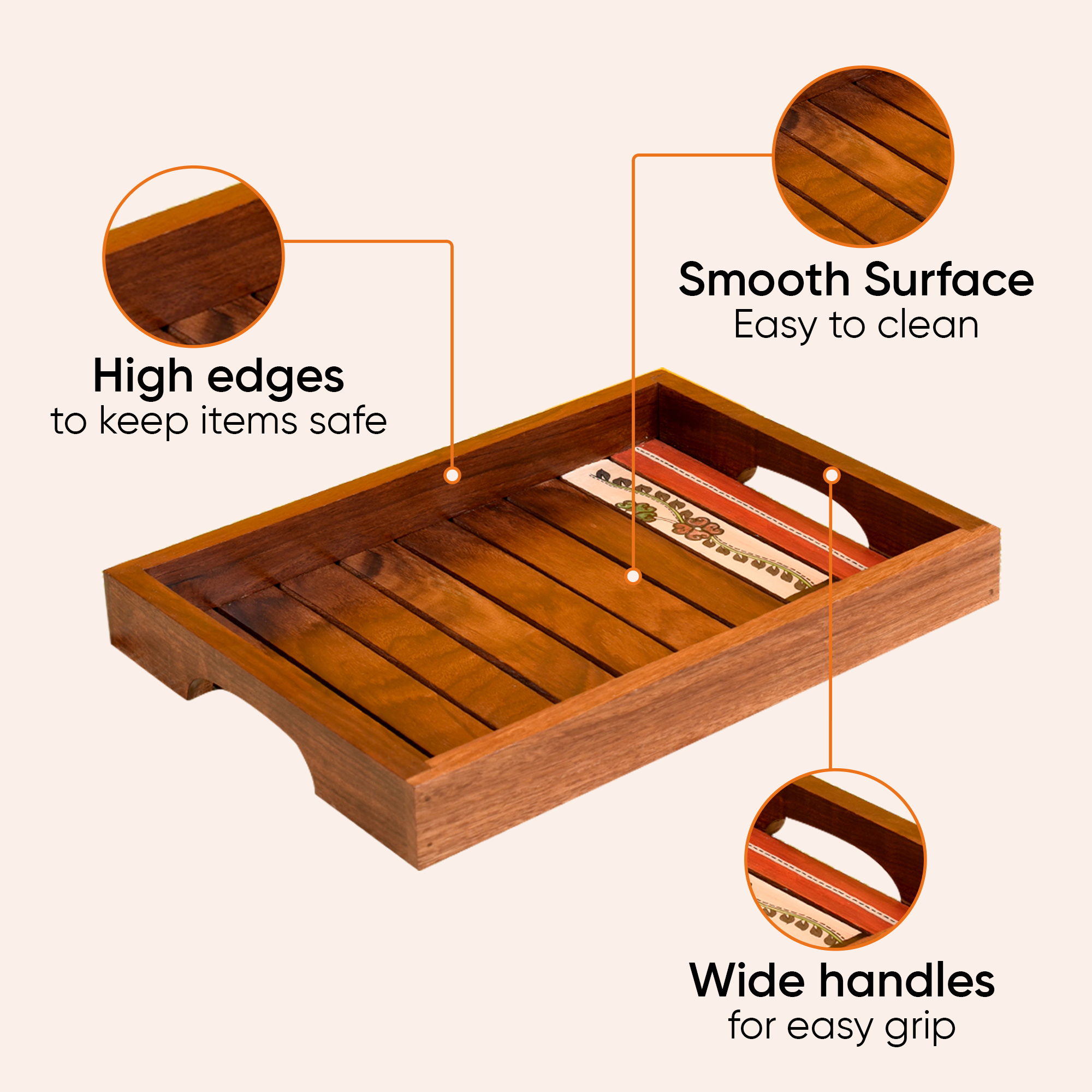 Trays with Flower Patterns Handcrafted in RoseWood (set of 2) (14x10/12x8.5")