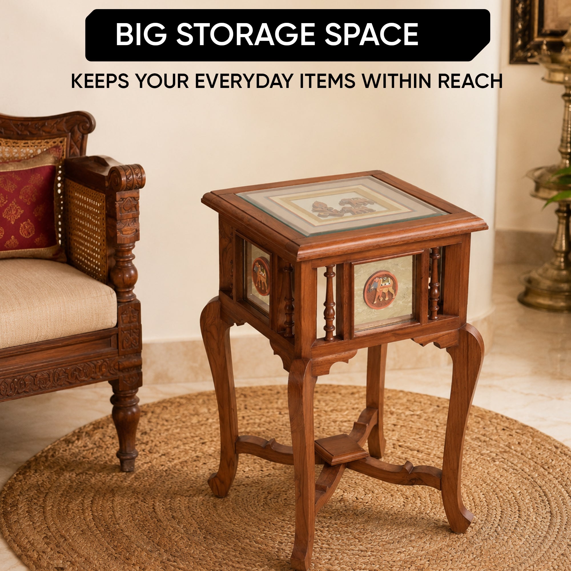 Nirvan-I End Table in Teakwood with Walnut Finish