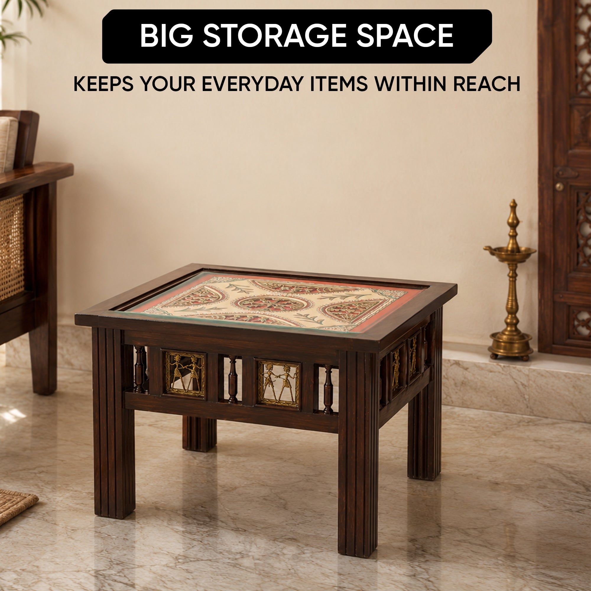 Zudra End Table in Teakwood with Walnut Finish (24x24x18)