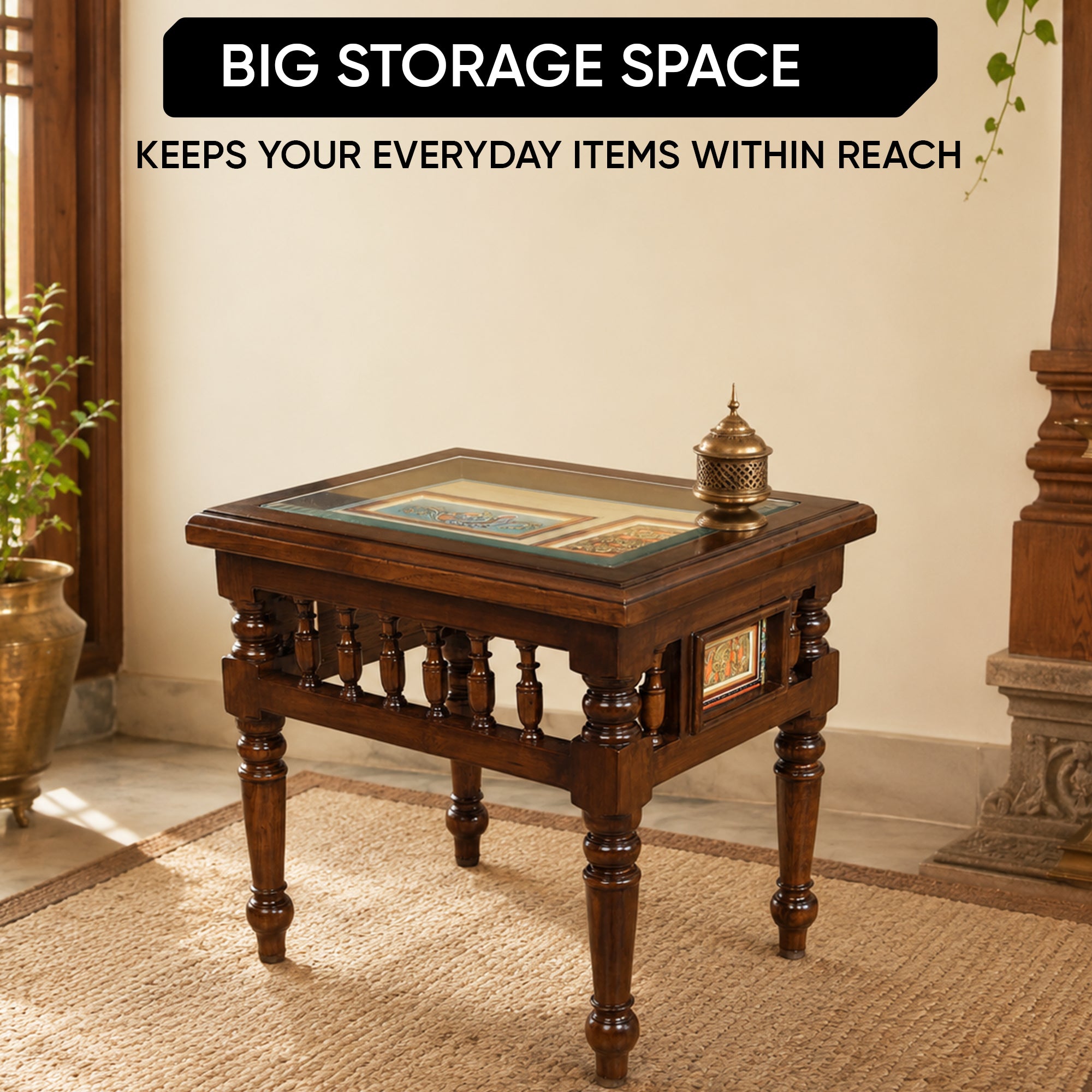 Yuva End Table in Teakwood with Walnut Finish