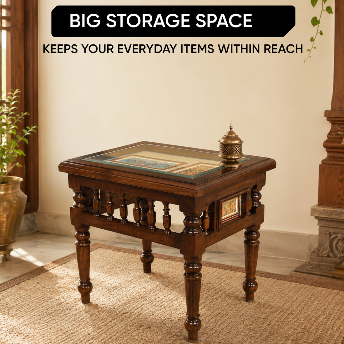 Yuva End Table in Teakwood with Walnut Finish