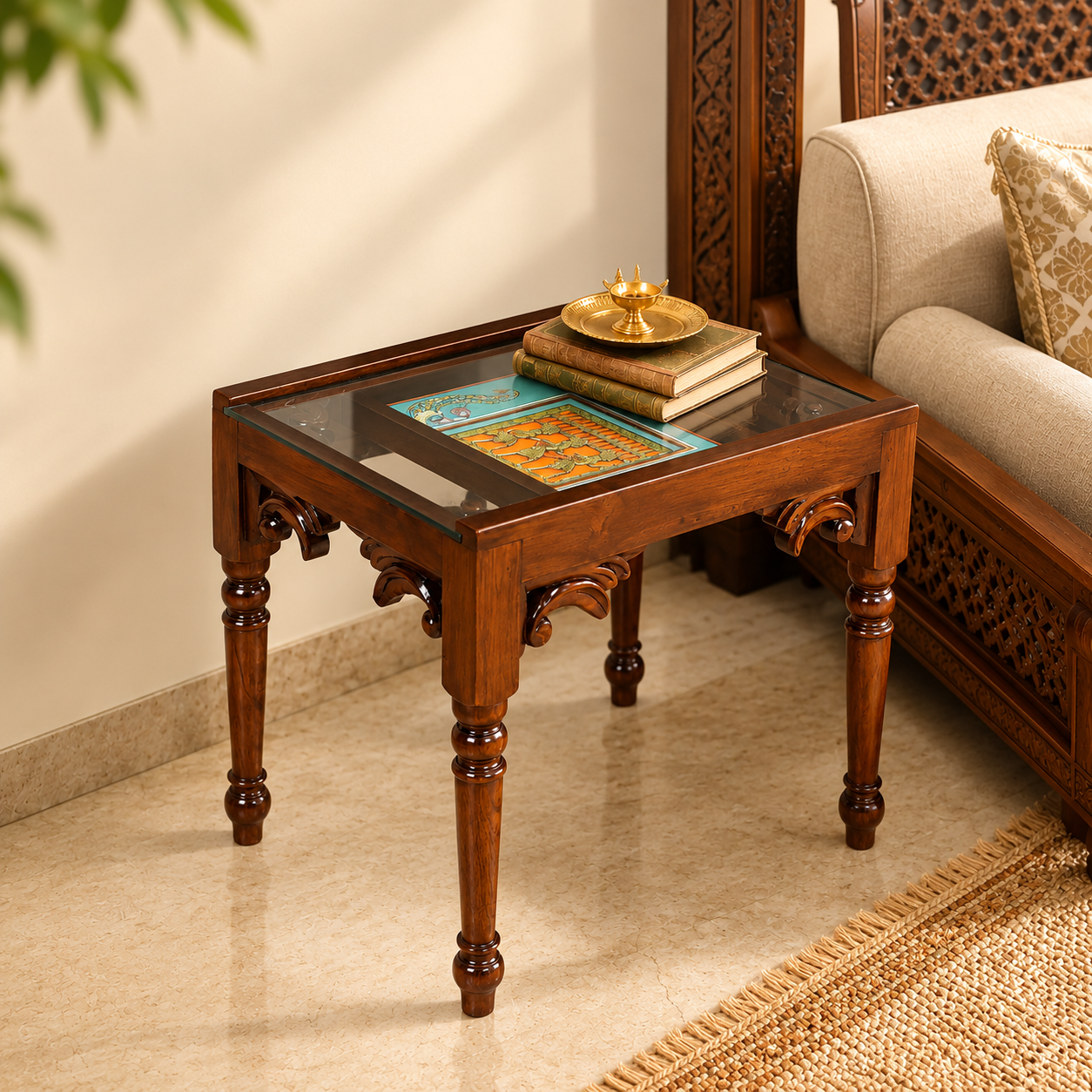 Yule-I End Table in Teakwood with Walnut Finish
