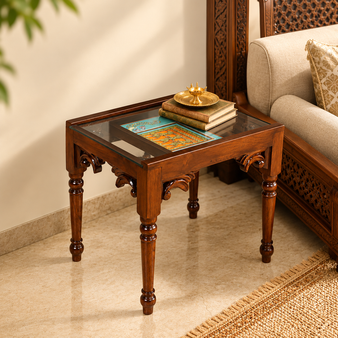 Yule-I End Table in Teakwood with Walnut Finish