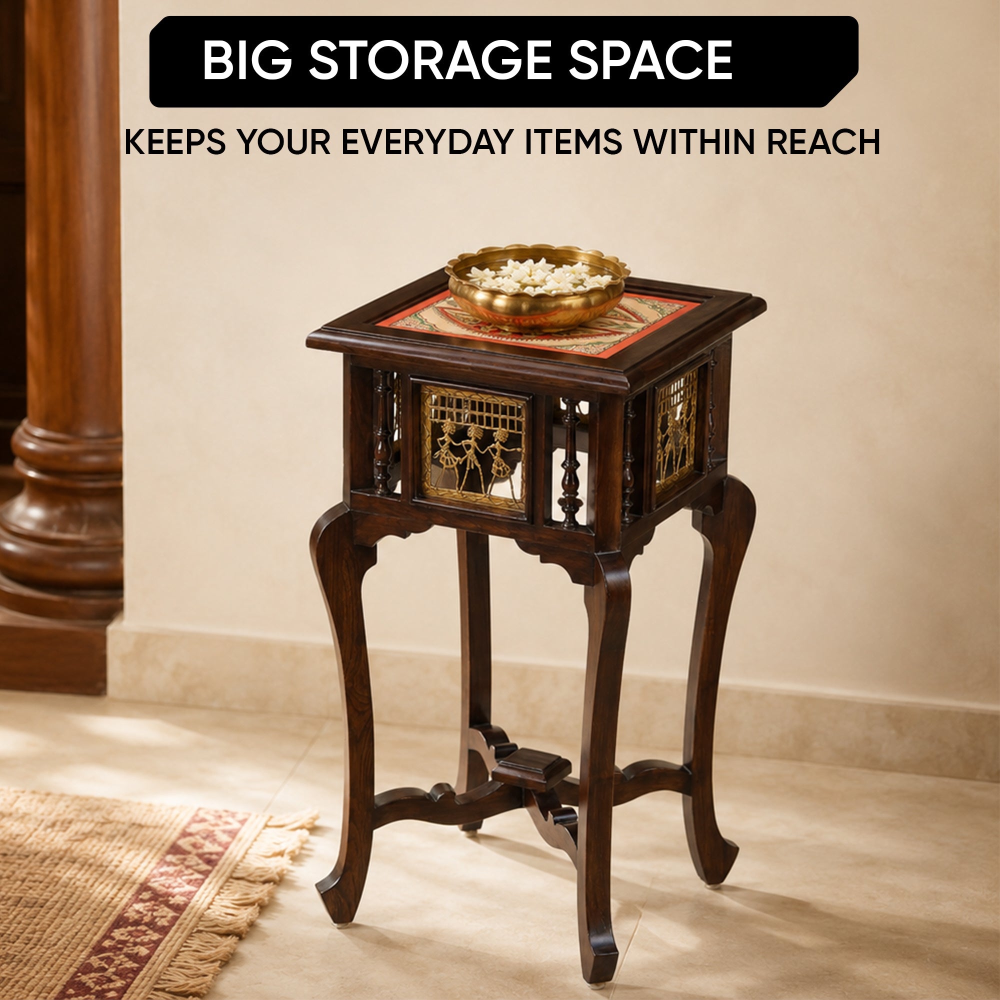 Nirvan End Table in Teakwood with Walnut Finish (16x16x30)