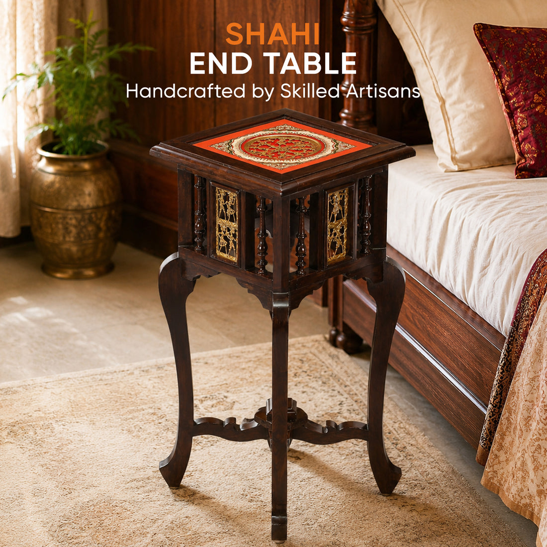 Shahi End Table in Teakwood with Walnut Finish (14x14x30)