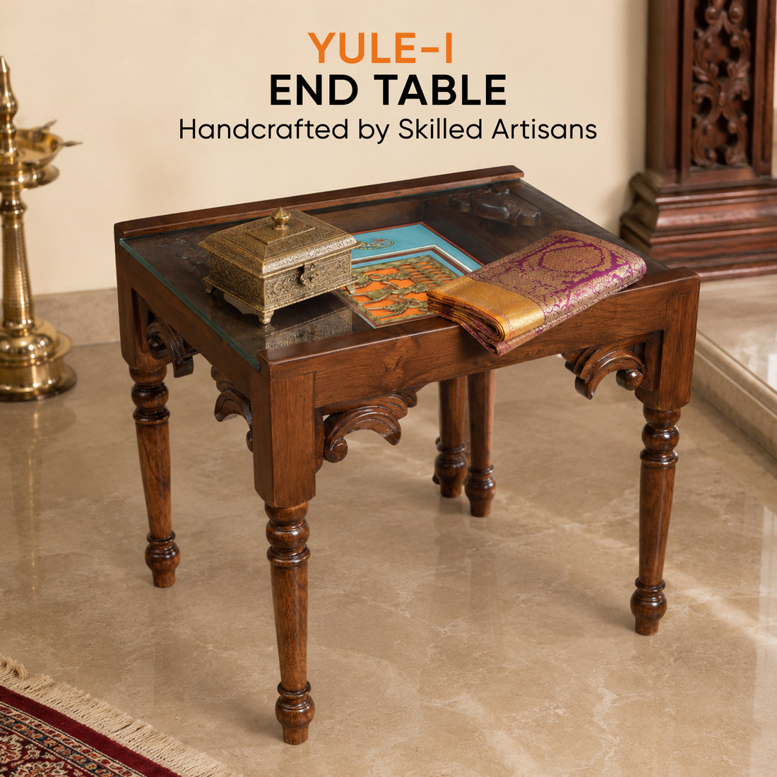 Yule-I End Table in Teakwood with Walnut Finish