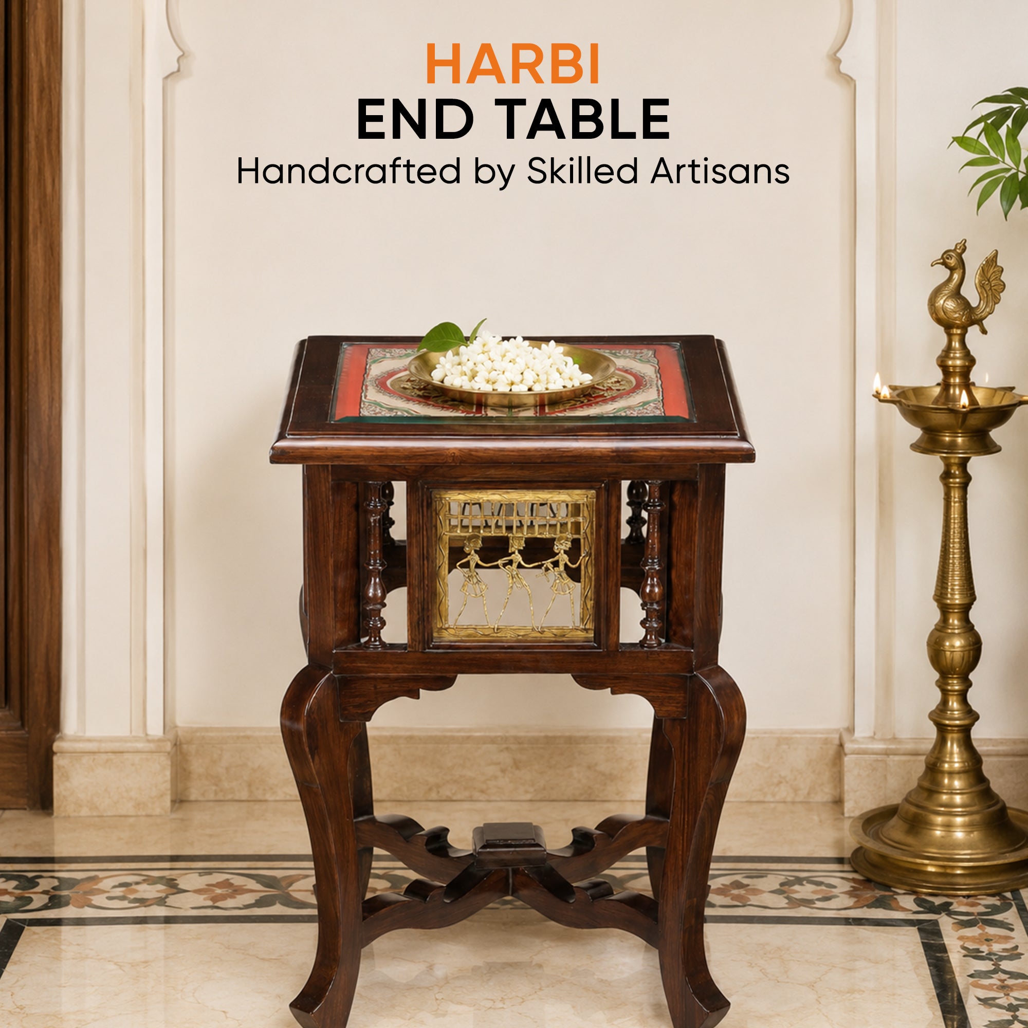 Harbi End Table in Teakwood with Walnut Finish (16x16x24)
