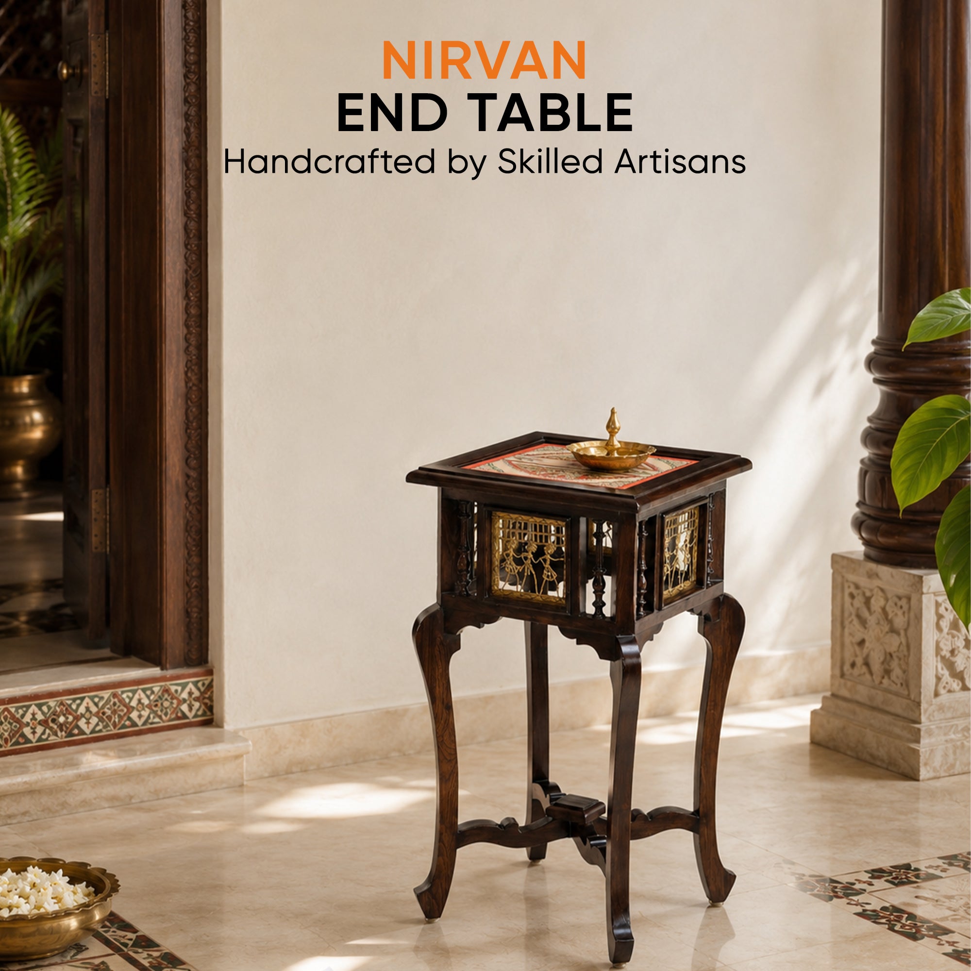 Nirvan End Table in Teakwood with Walnut Finish (16x16x30)