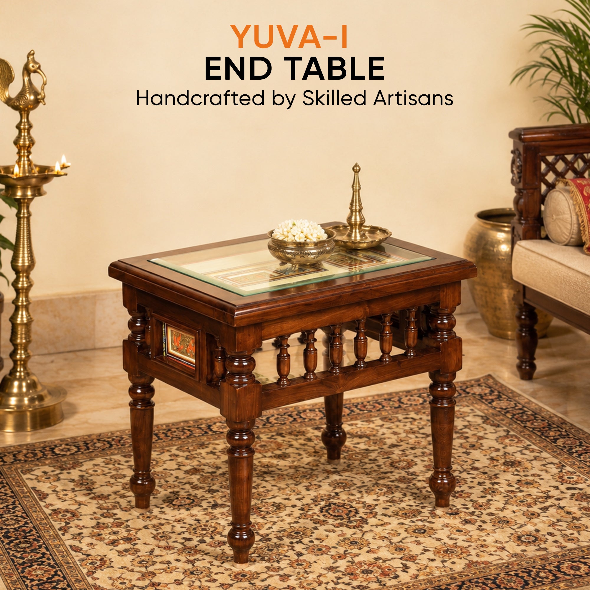 Yuva-I End Table in Teakwood with Walnut Finish