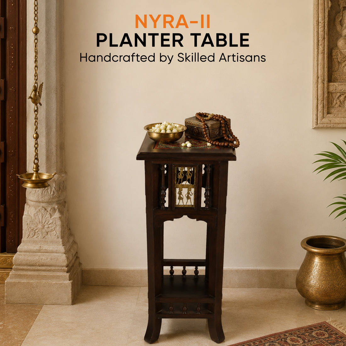 Nyra-II Planter Table in Teakwood with Walnut Finish (12x12x30)