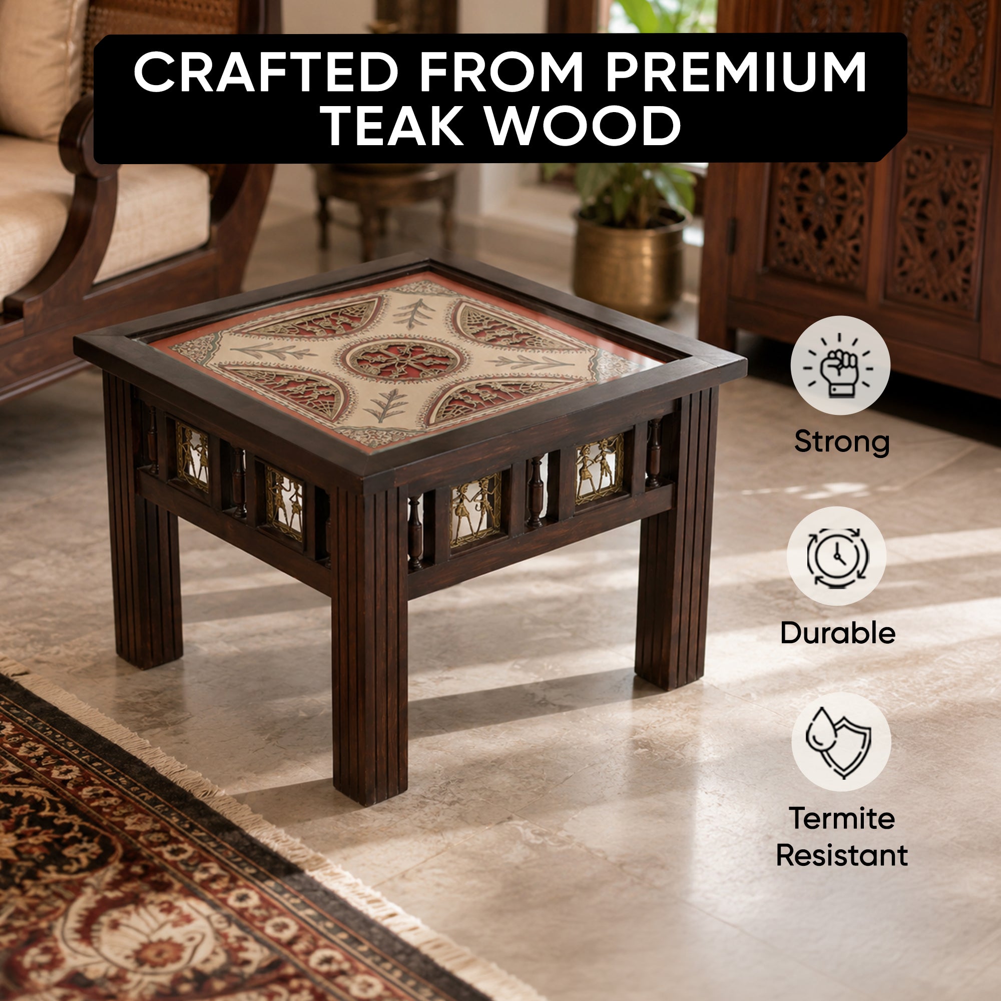 Zudra End Table in Teakwood with Walnut Finish (24x24x18)