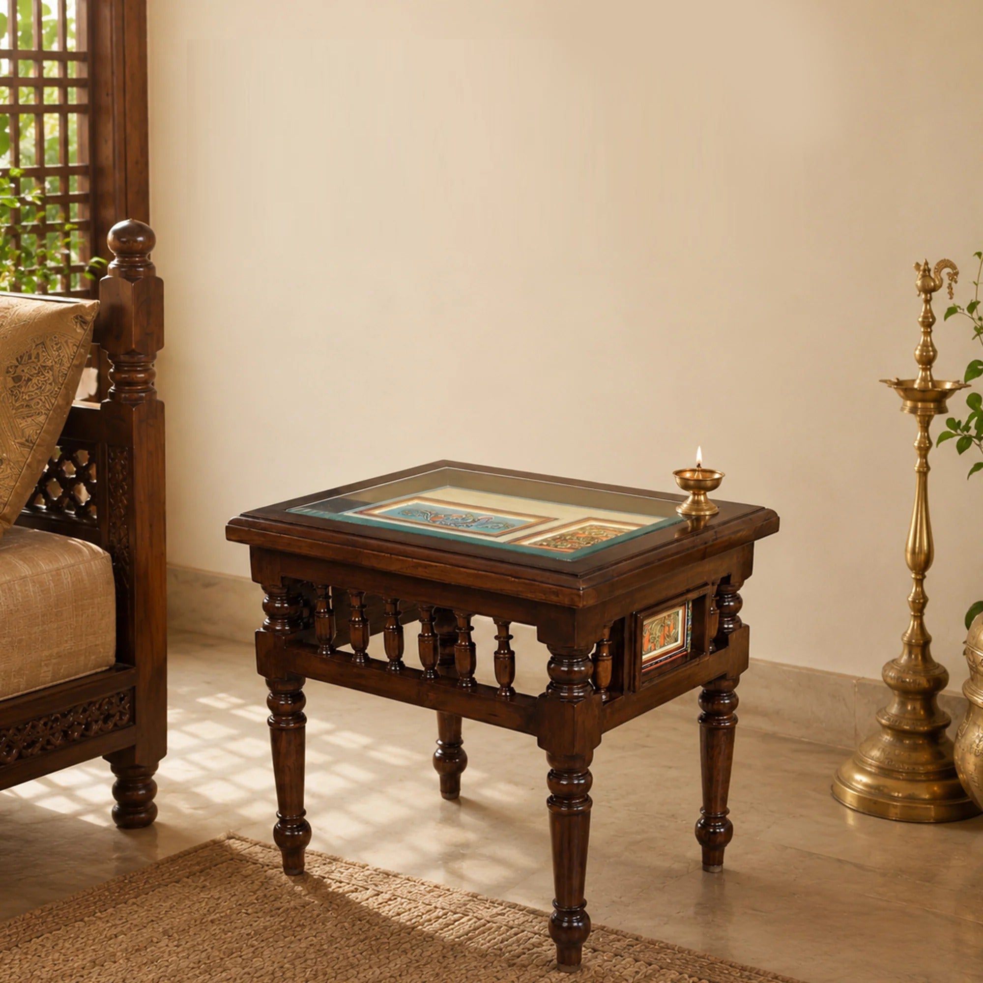 Yuva End Table in Teakwood with Walnut Finish