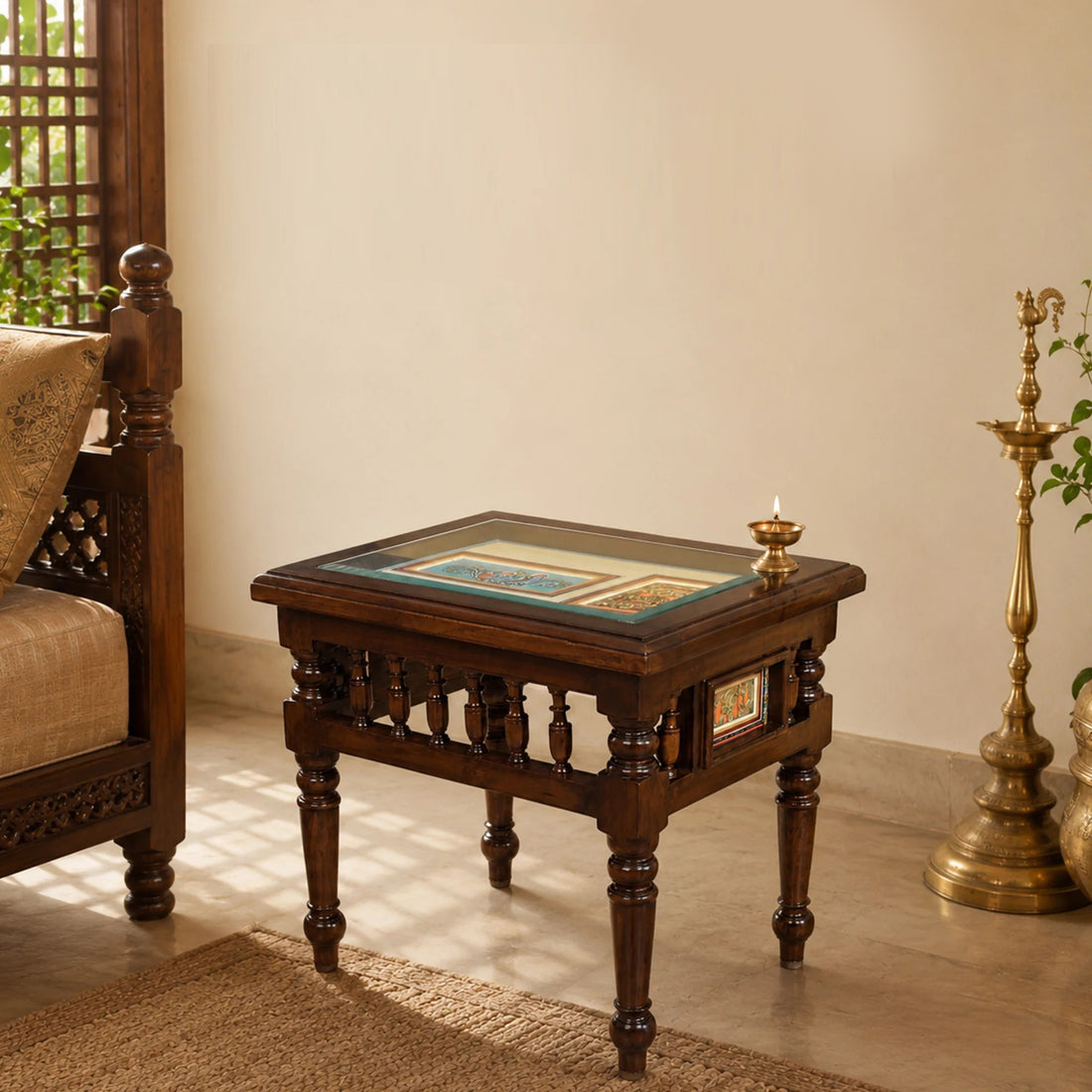 Yuva End Table in Teakwood with Walnut Finish
