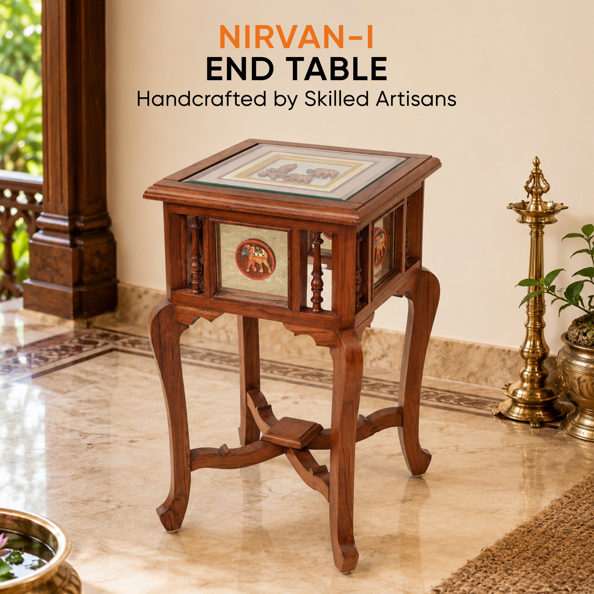 Nirvan-I End Table in Teakwood with Walnut Finish