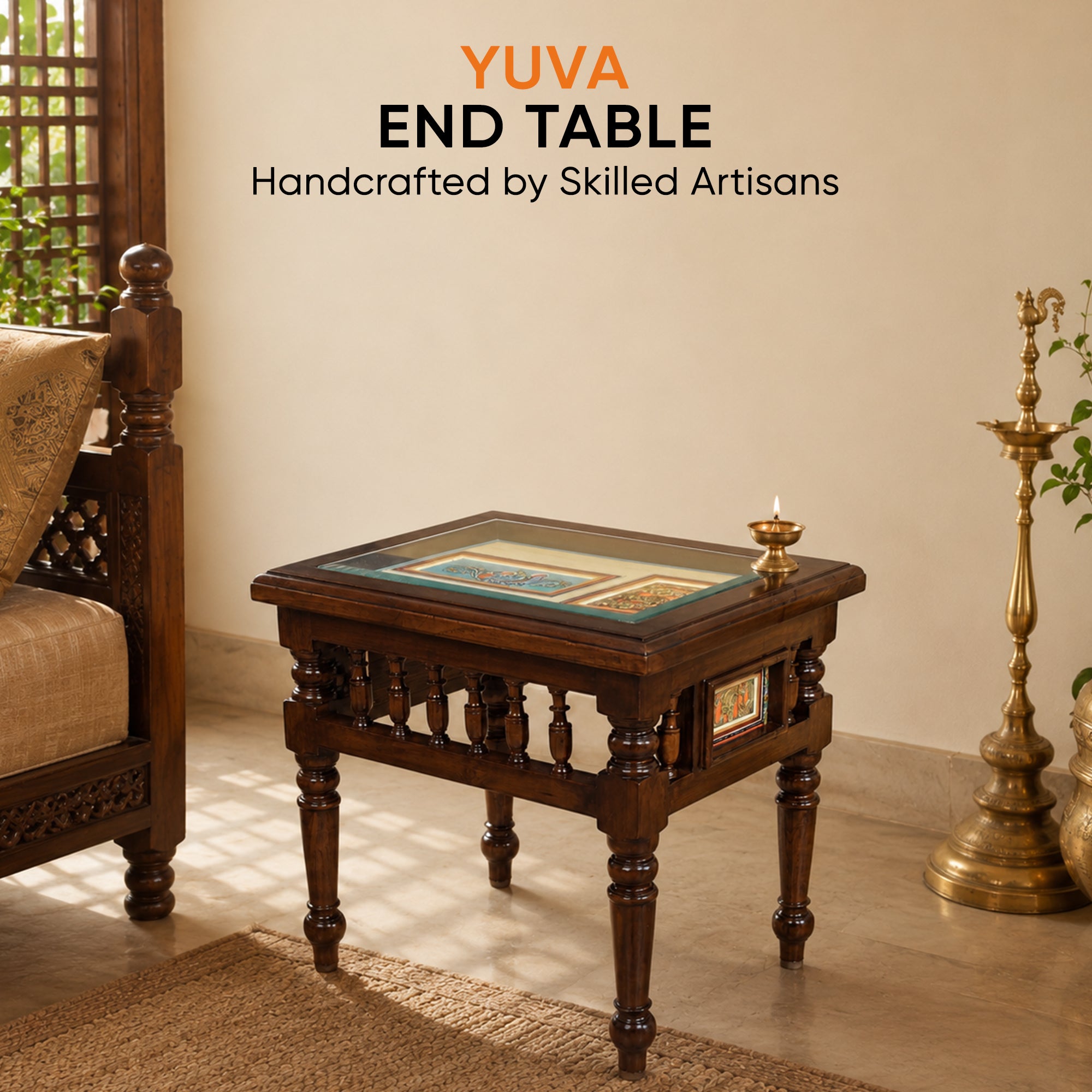 Yuva End Table in Teakwood with Walnut Finish