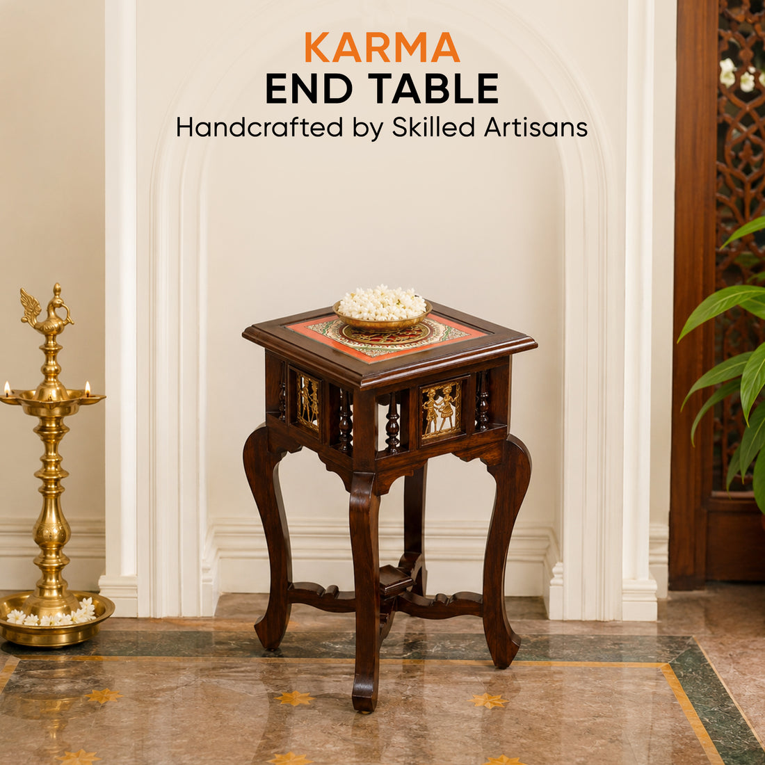 Karma End Table in Teakwood with Walnut Finish (14x14x24)