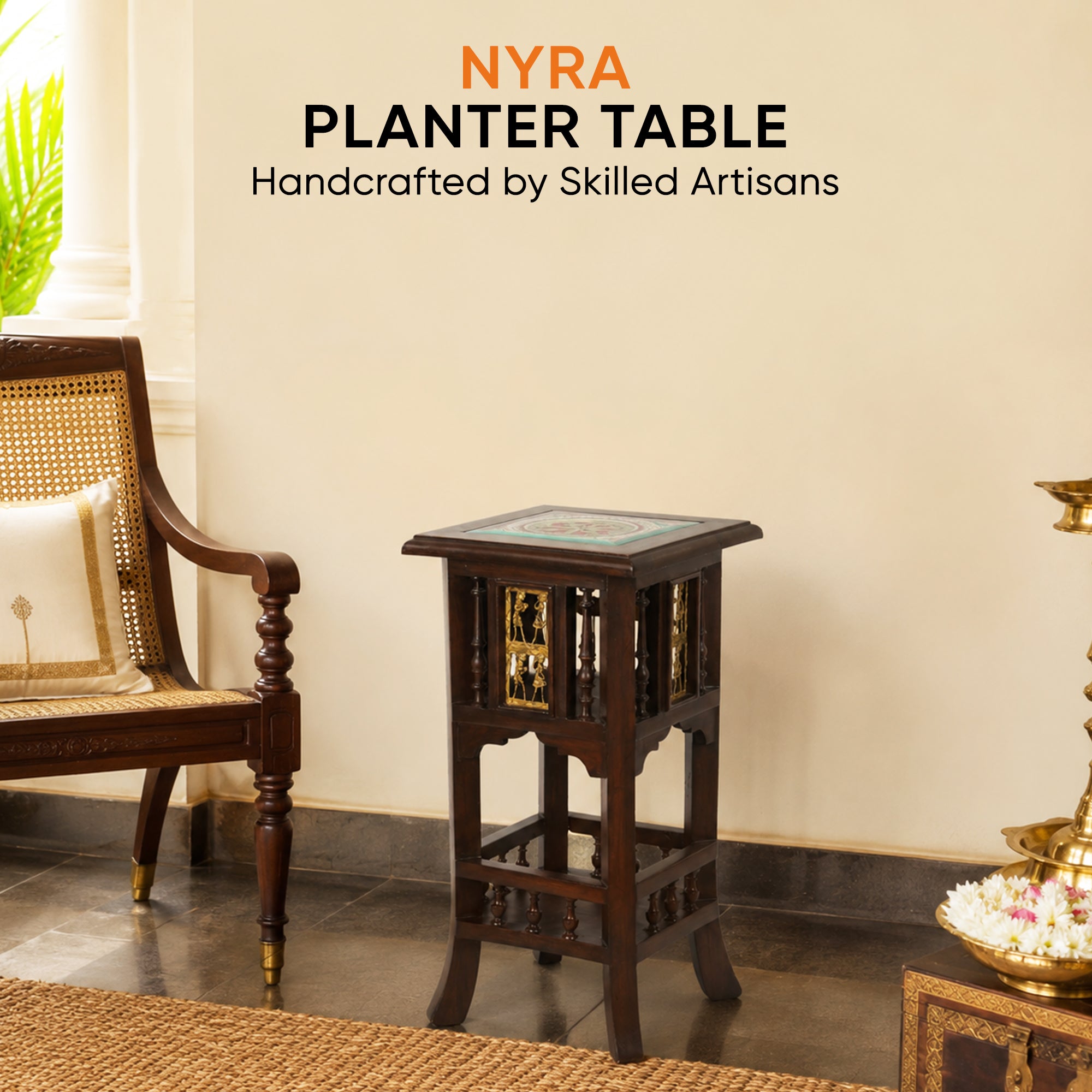 Nyra Planter Table in Teakwood with Walnut Finish (12x12x24)