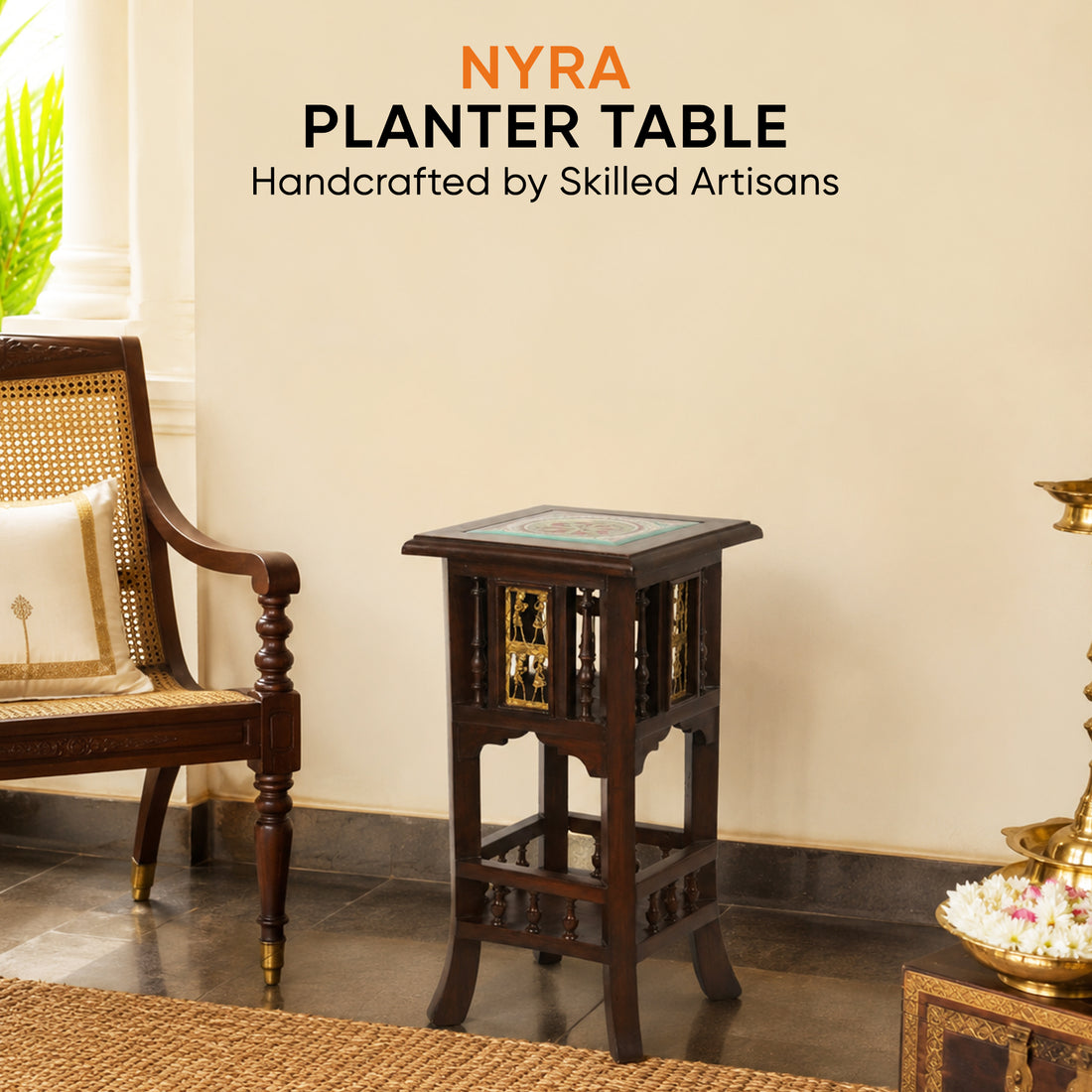 Nyra Planter Table in Teakwood with Walnut Finish (12x12x24)