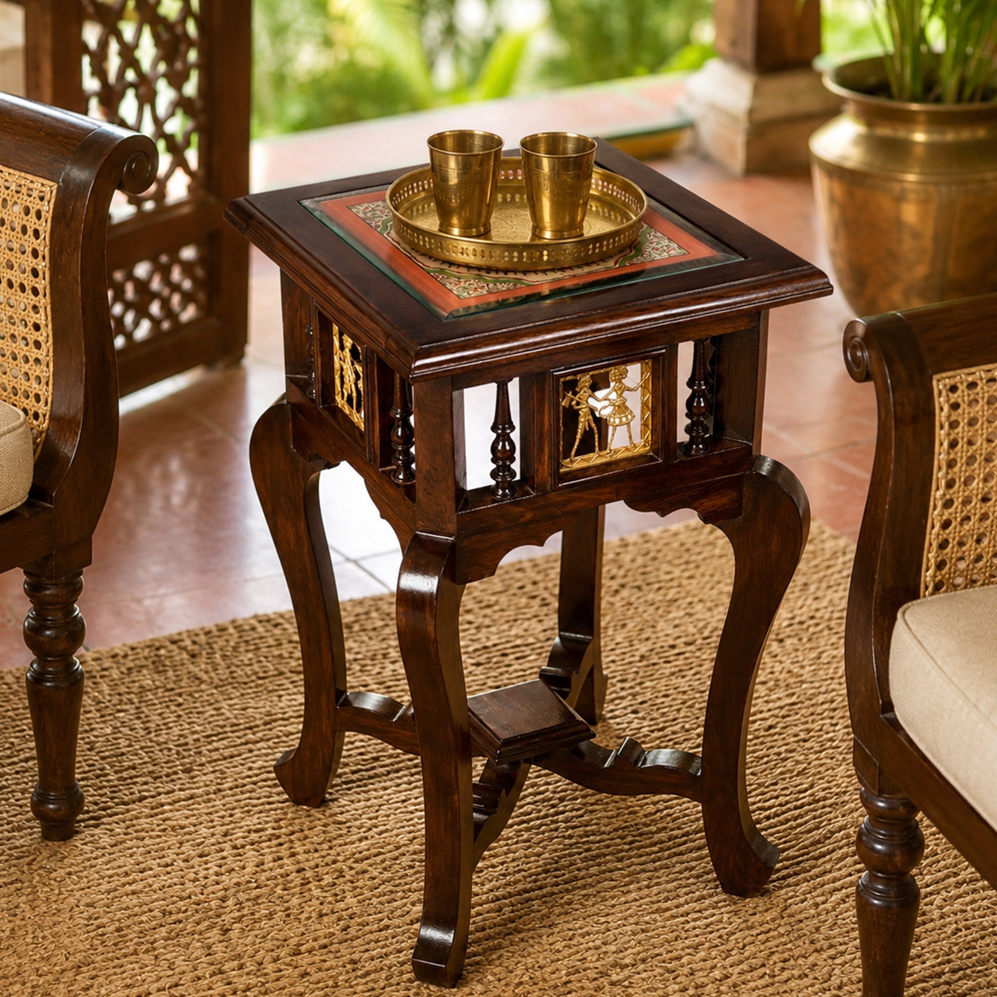 Karma End Table in Teakwood with Walnut Finish (14x14x24)