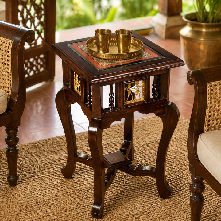 Karma End Table in Teakwood with Walnut Finish (14x14x24)