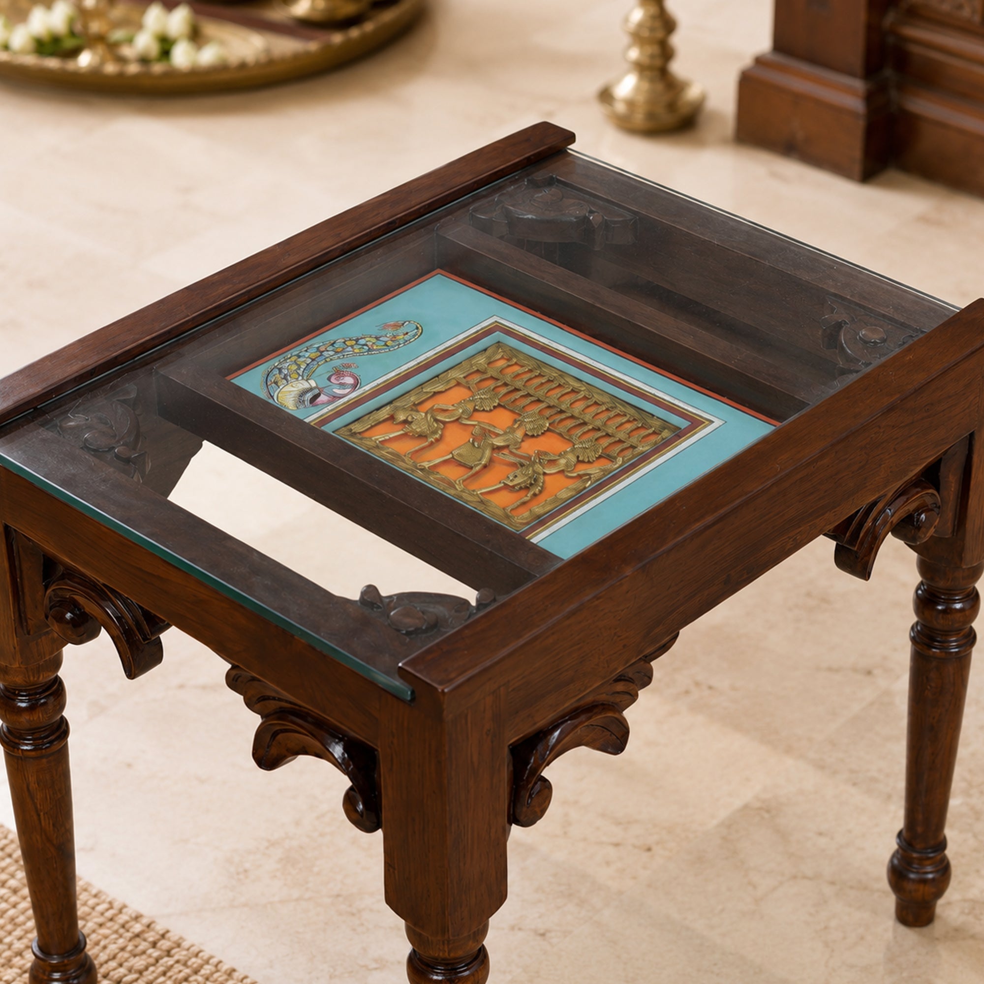 Yule-I End Table in Teakwood with Walnut Finish
