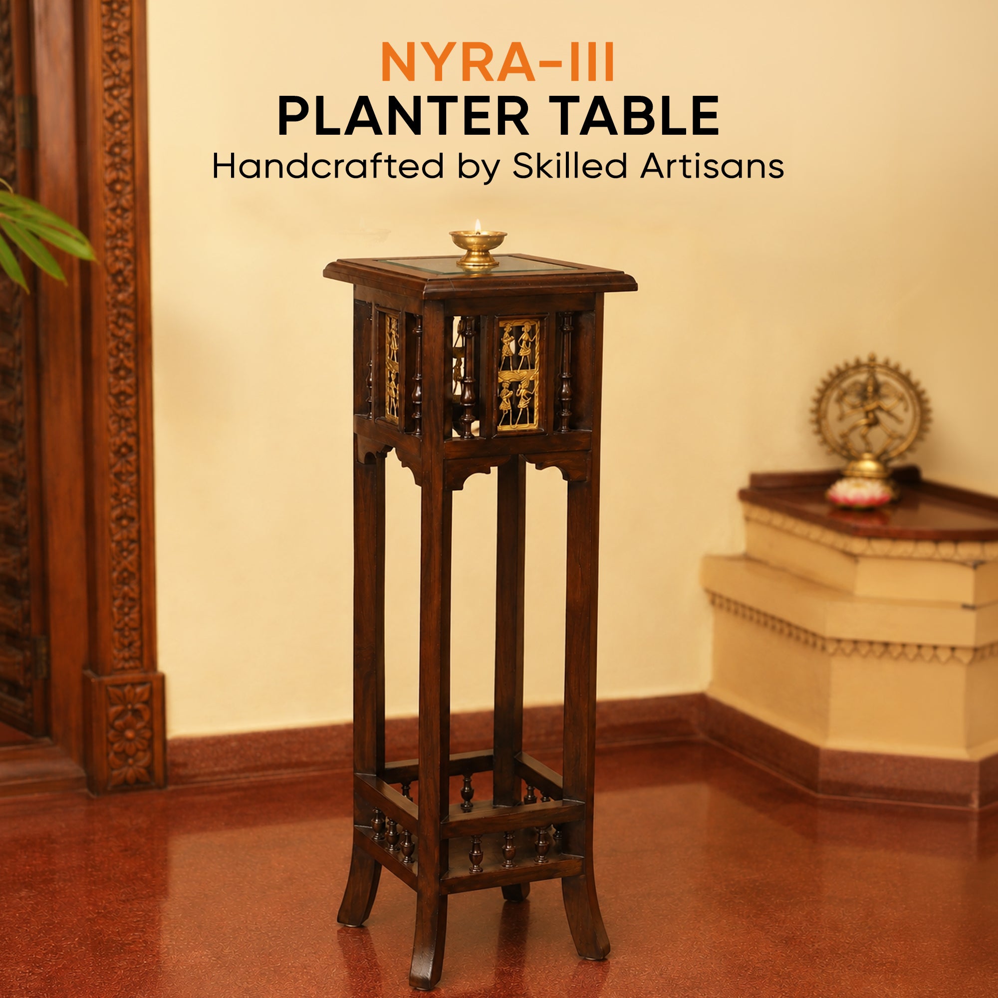 Nyra-III Planter Table in Teakwood with Walnut Finish (12x12x36)