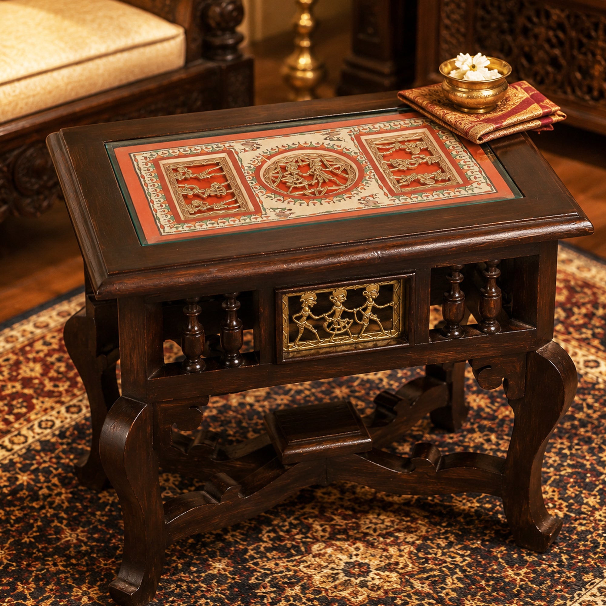 Yuge-II End Table in Teakwood with Walnut Finish (18x12x15)