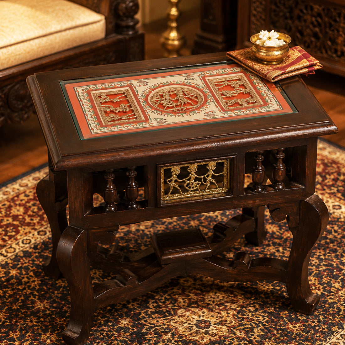 Yuge-II End Table in Teakwood with Walnut Finish (18x12x15)