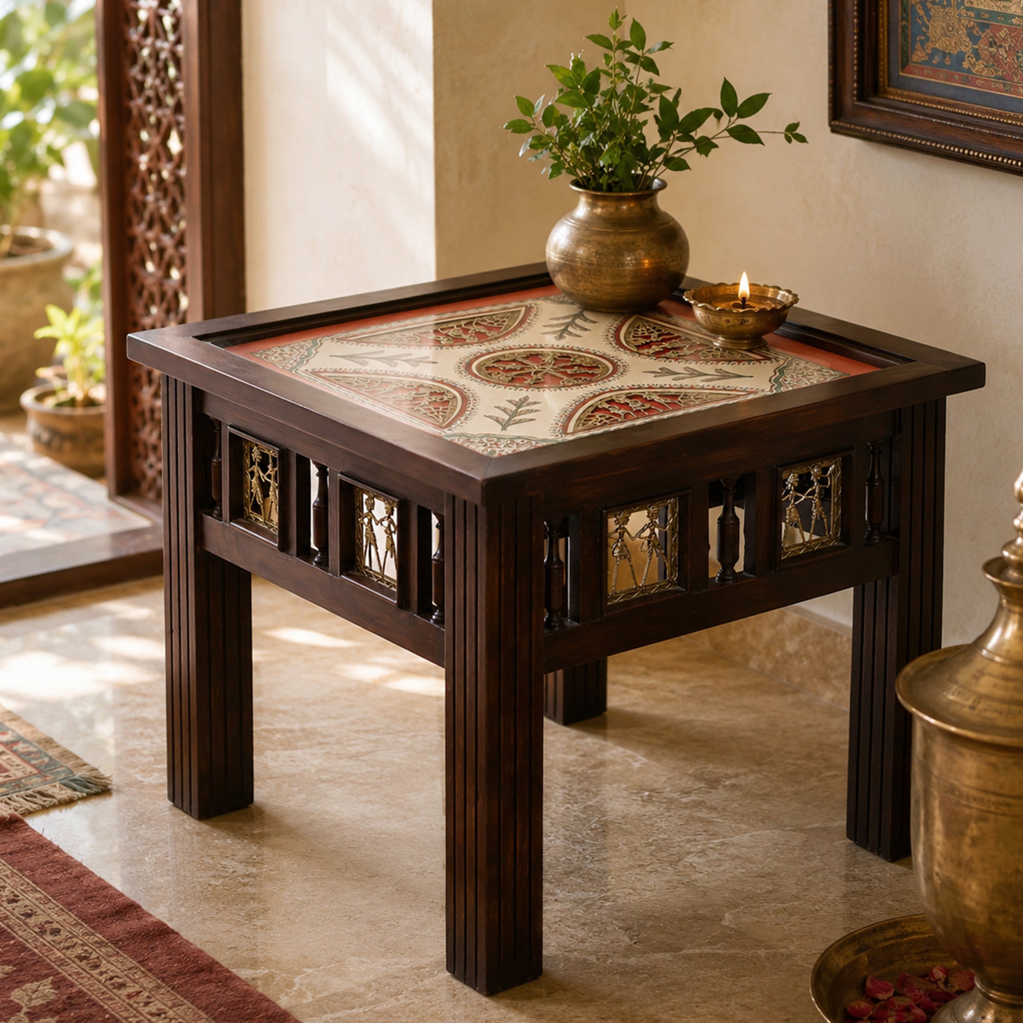 Zudra End Table in Teakwood with Walnut Finish (24x24x18)