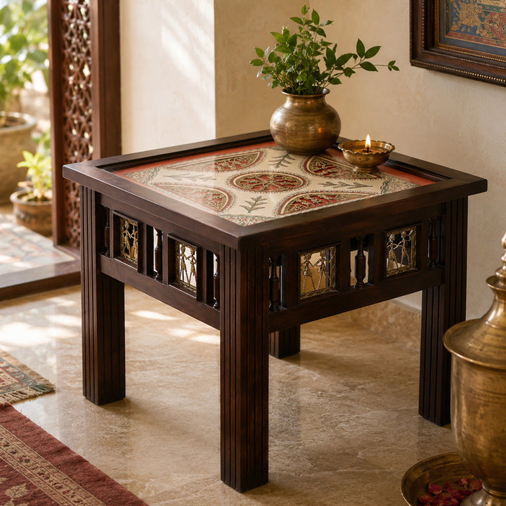 Zudra End Table in Teakwood with Walnut Finish (24x24x18)