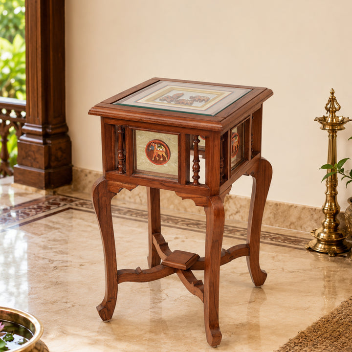 Nirvan-I End Table in Teakwood with Walnut Finish