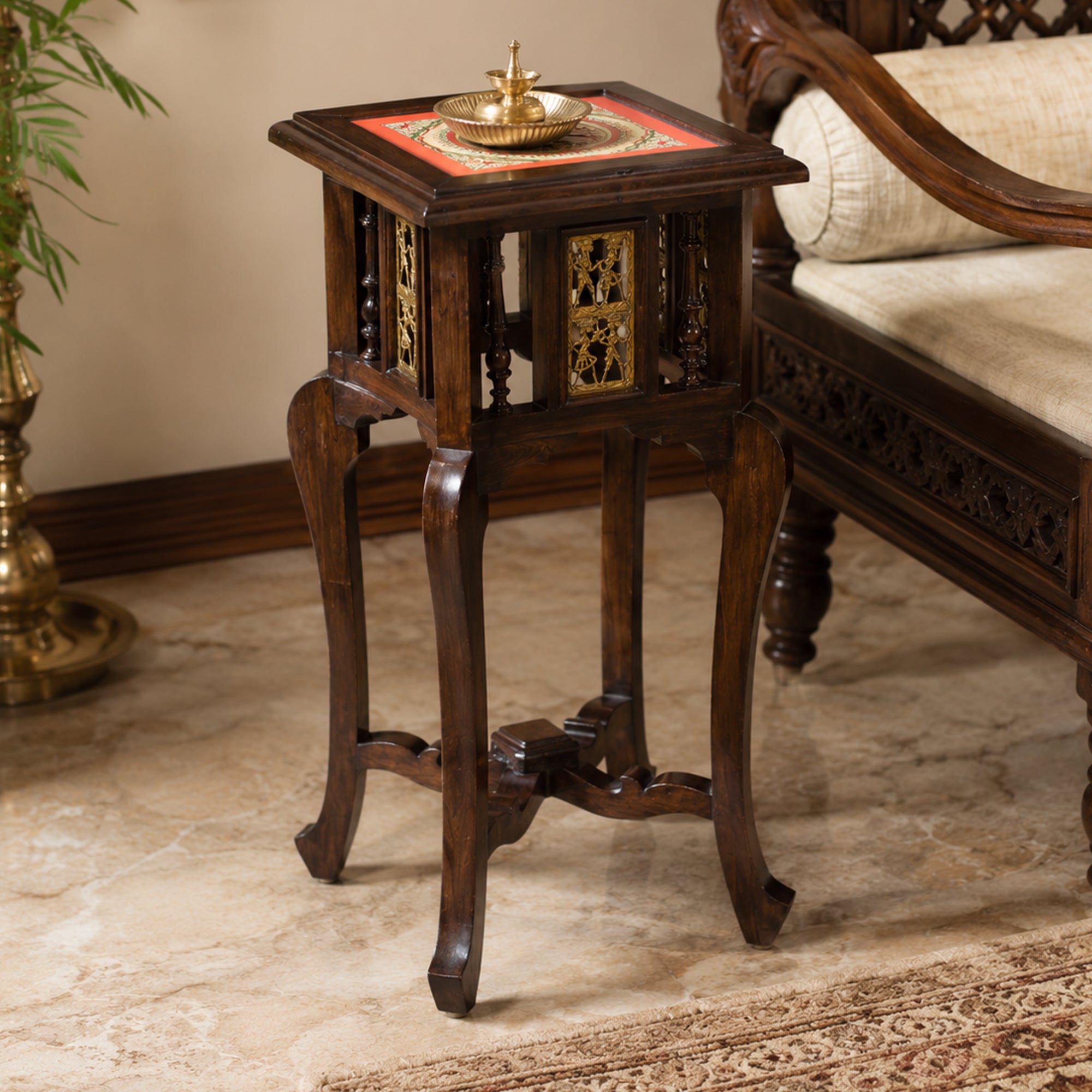 Shahi End Table in Teakwood with Walnut Finish (14x14x30)