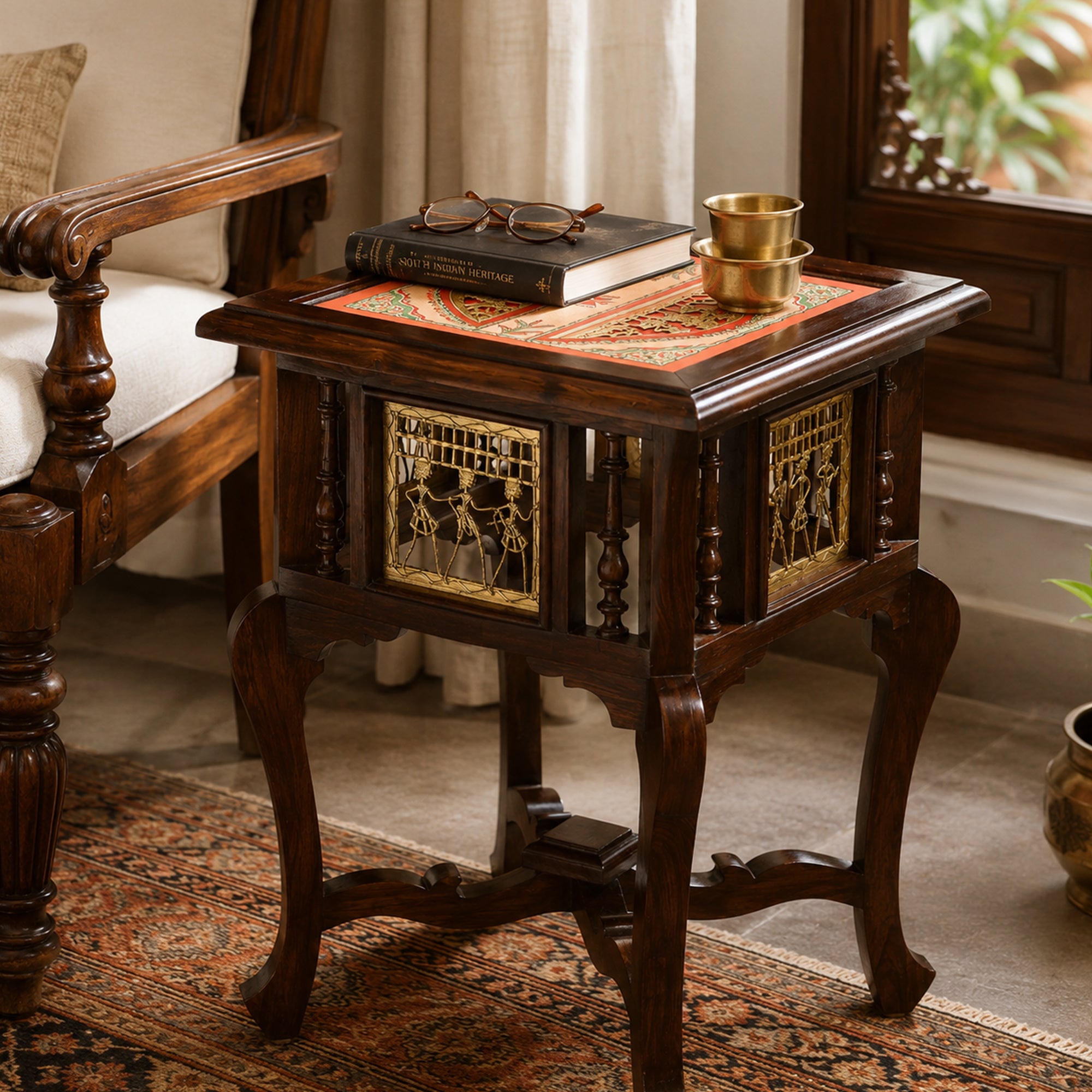 Harbi End Table in Teakwood with Walnut Finish (16x16x24)