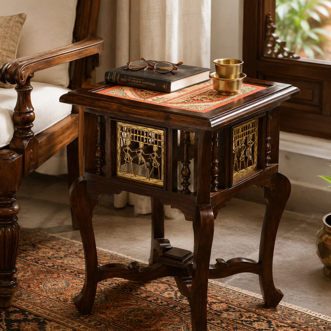 Harbi End Table in Teakwood with Walnut Finish (16x16x24)