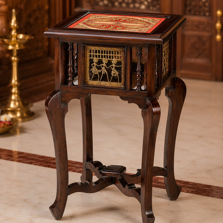 Nirvan End Table in Teakwood with Walnut Finish (16x16x30)