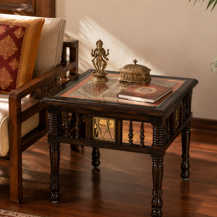 Yuge-III End Table in Teakwood with Walnut Finish (20x20x20)