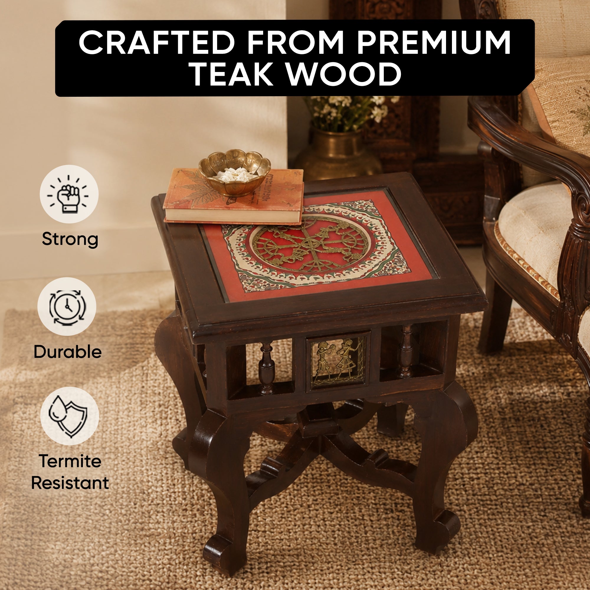 Yuge End Table in Teakwood with Walnut Finish (14x14x17)