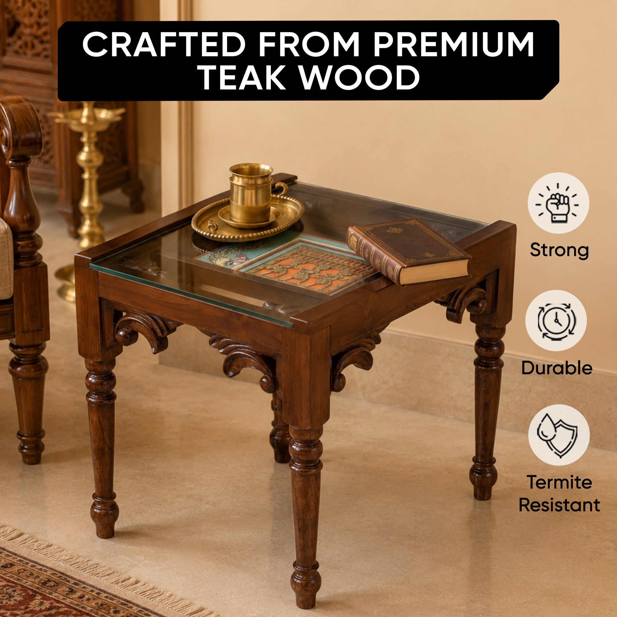 Yule-I End Table in Teakwood with Walnut Finish