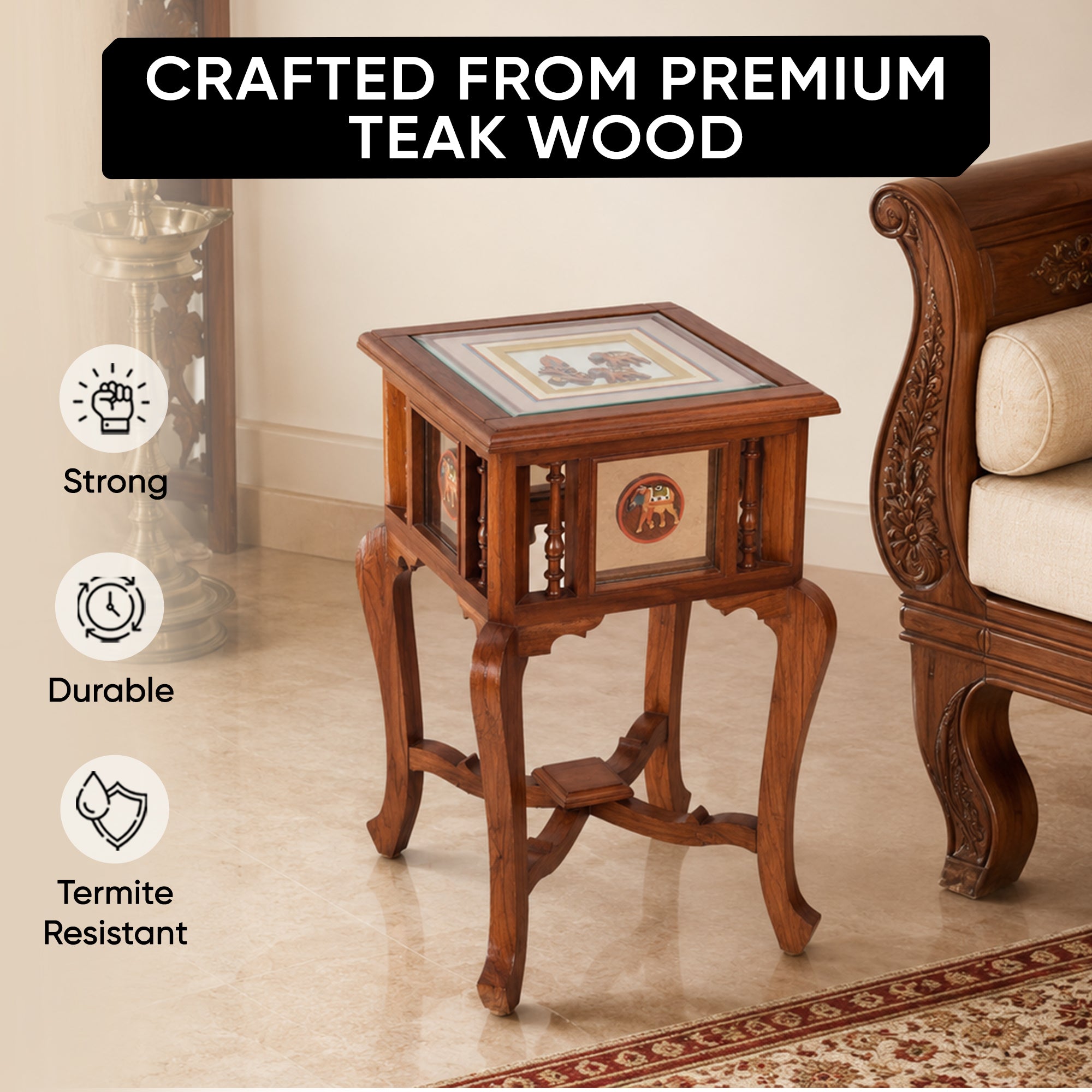 Nirvan-I End Table in Teakwood with Walnut Finish