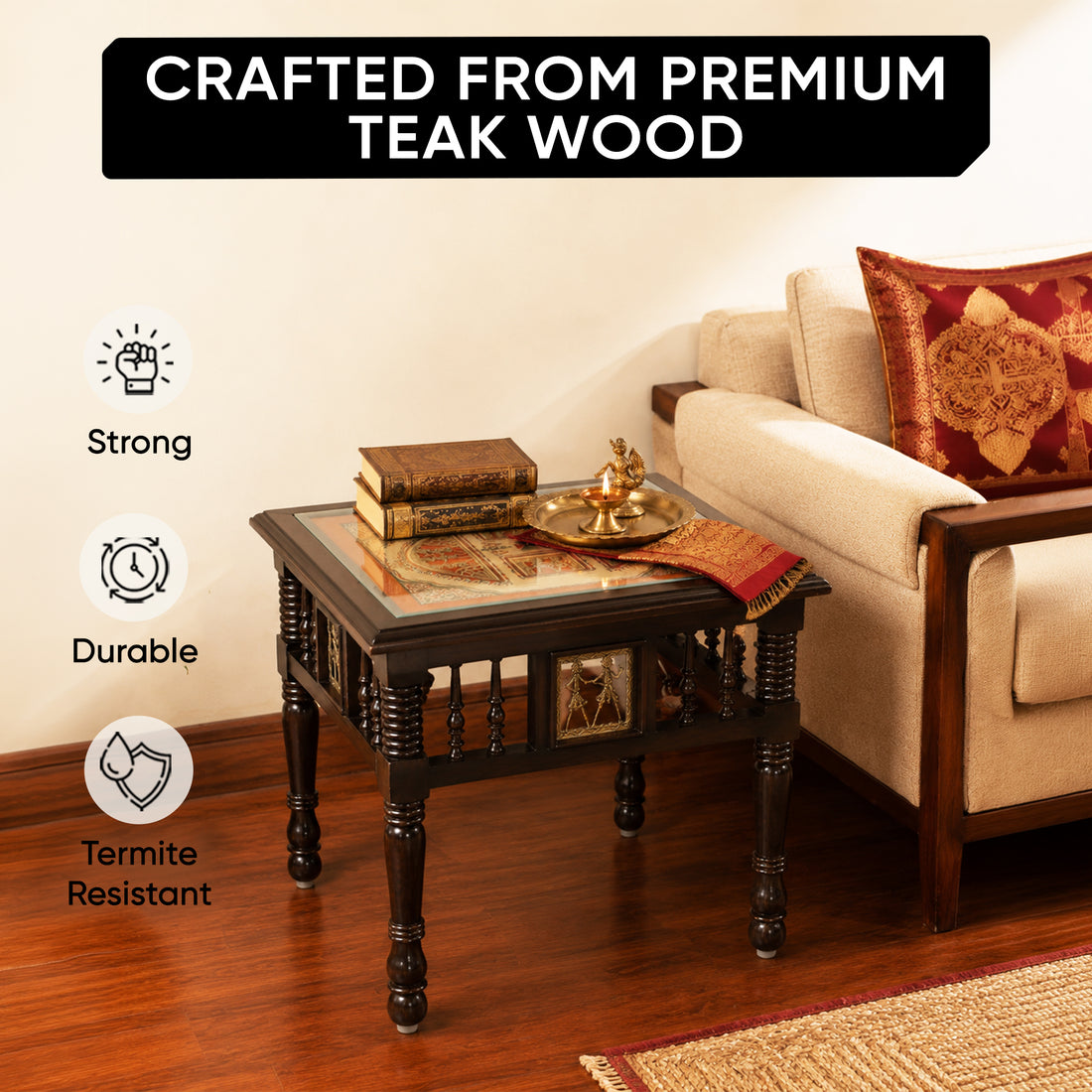 Yuge-III End Table in Teakwood with Walnut Finish (20x20x20)