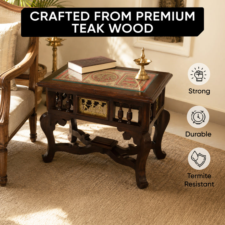 Yuge-II End Table in Teakwood with Walnut Finish (18x12x15)