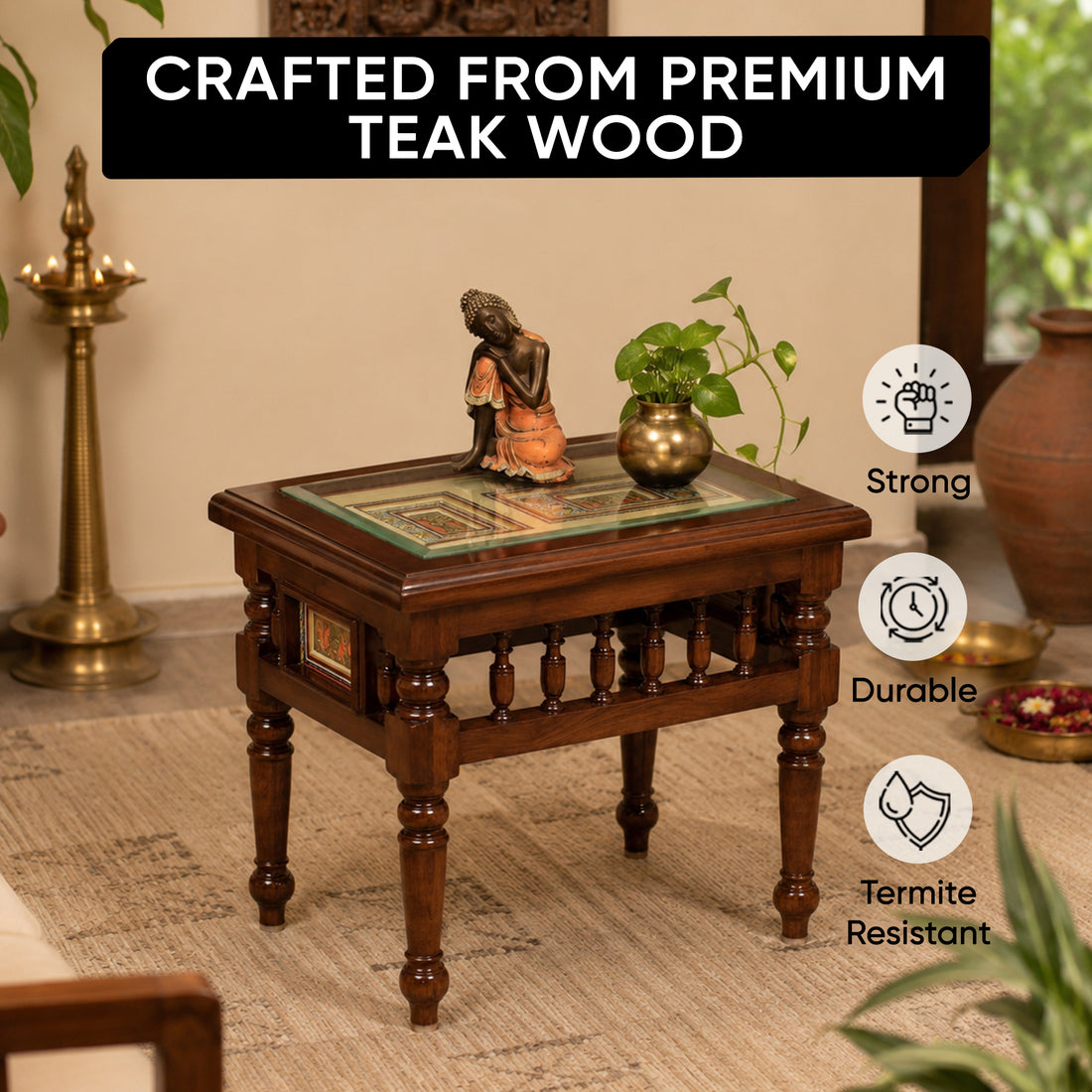 Yuva-I End Table in Teakwood with Walnut Finish