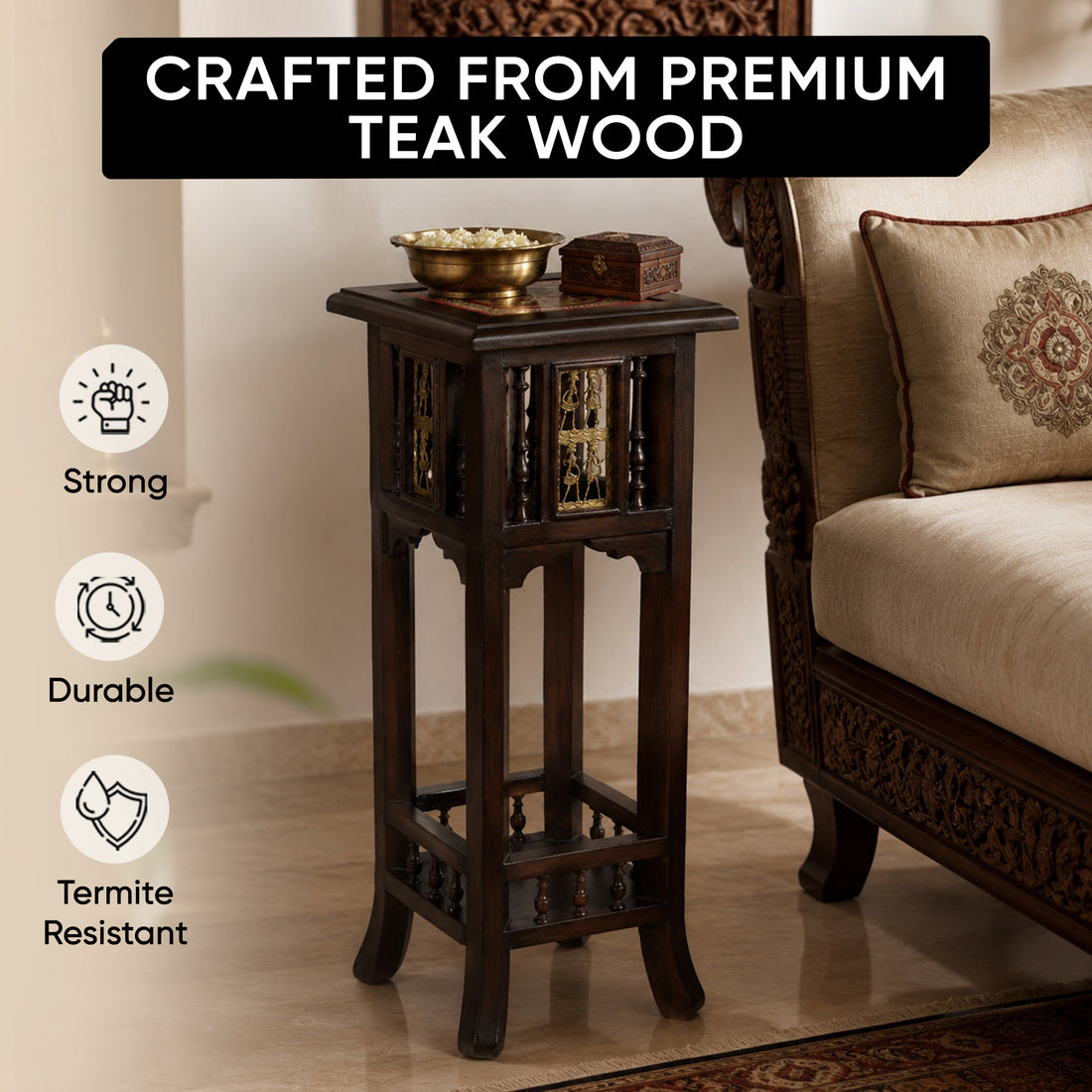 Nyra-II Planter Table in Teakwood with Walnut Finish (12x12x30)