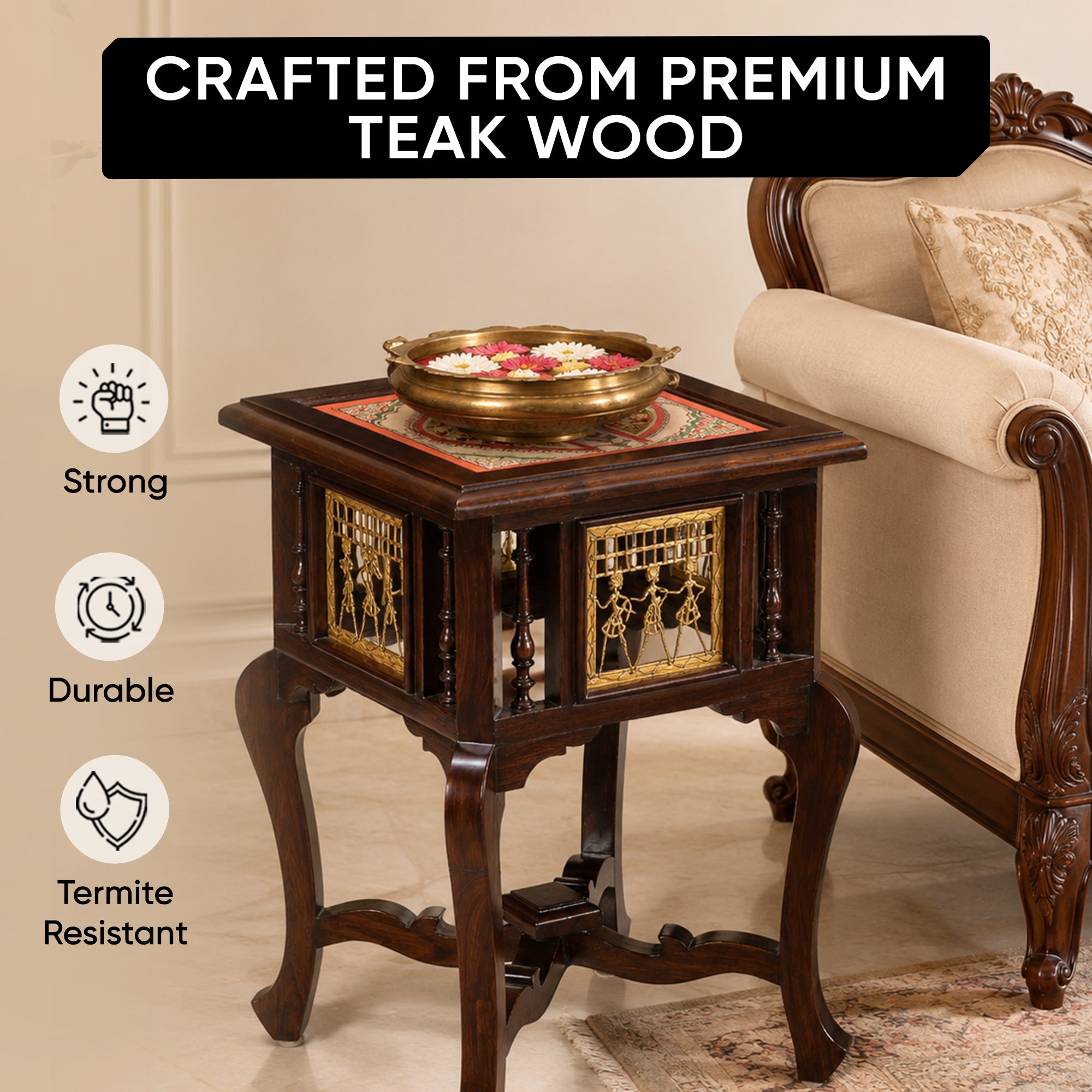 Harbi End Table in Teakwood with Walnut Finish (16x16x24)