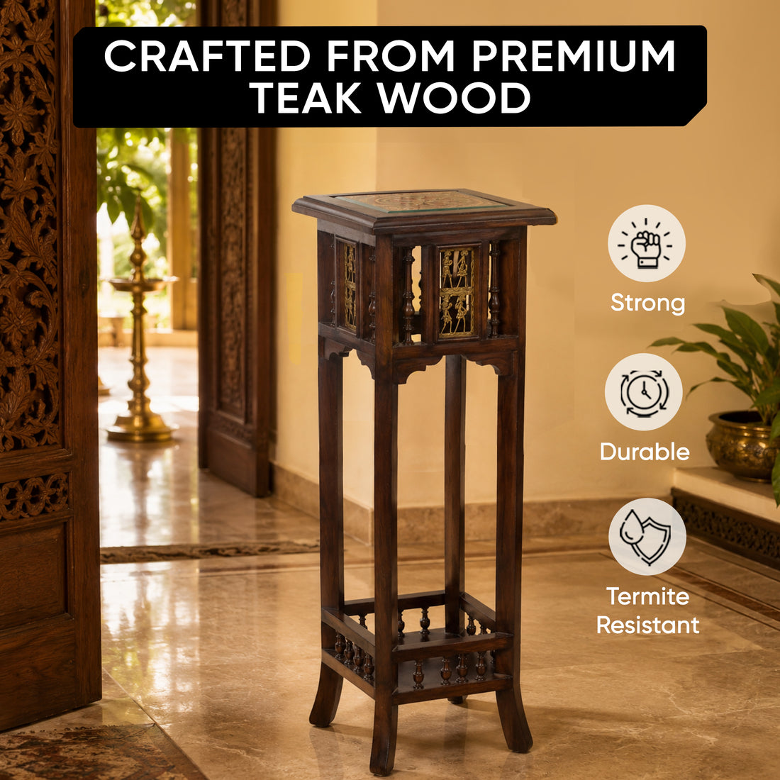 Nyra-III Planter Table in Teakwood with Walnut Finish (12x12x36)