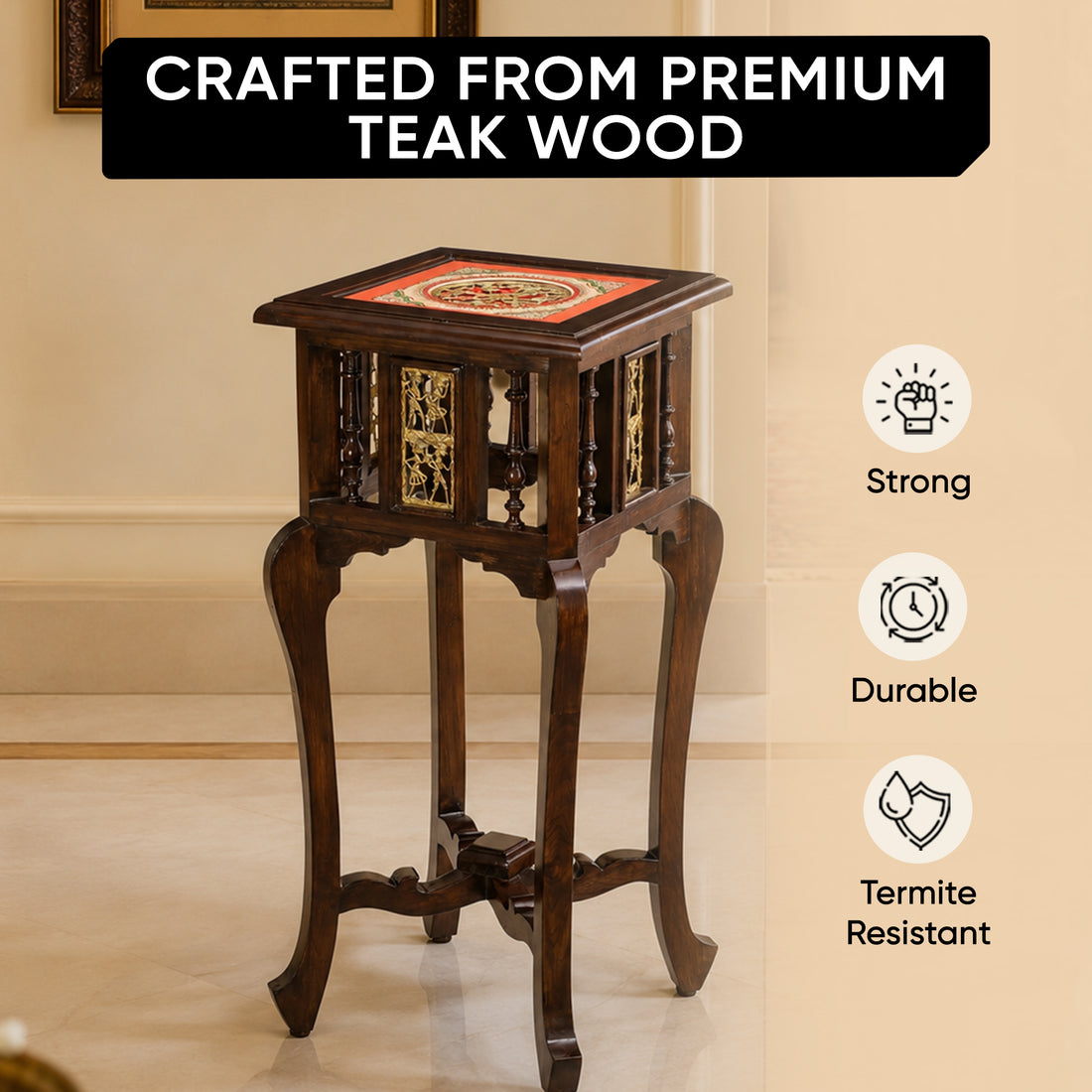 Shahi End Table in Teakwood with Walnut Finish (14x14x30)