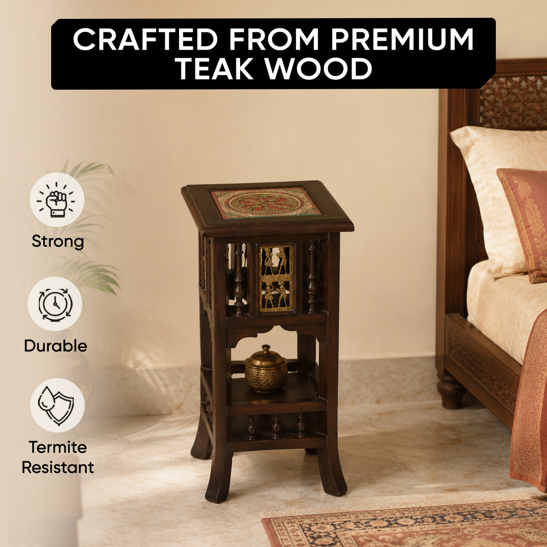 Nyra Planter Table in Teakwood with Walnut Finish (12x12x24)